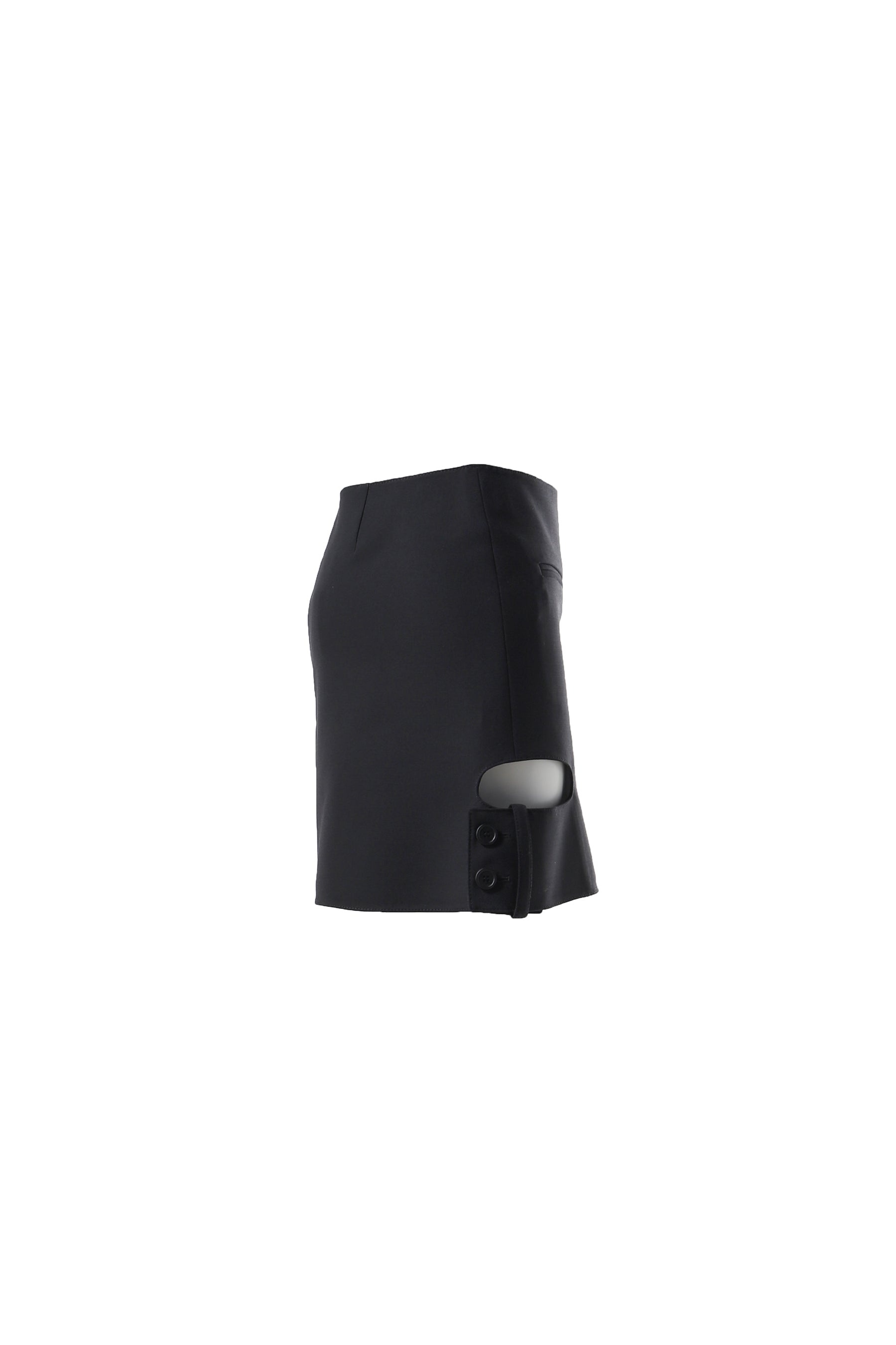 DOUBLE BUCKLE POLYWOOL MINI SKIRT / BLK - 4