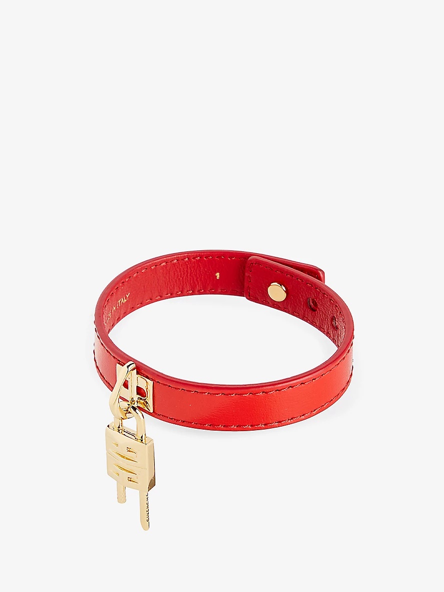 Padlock-charm adjustable leather bracelet - 1