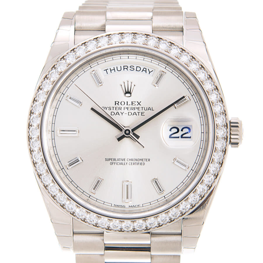 Rolex Day Date 40 Automatic Silver Diamond Dial Men's 18kt White Gold President Watch 228349SDP - 2