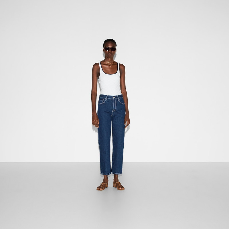 GUCCI Slim cropped fit lasered denim pants outlook