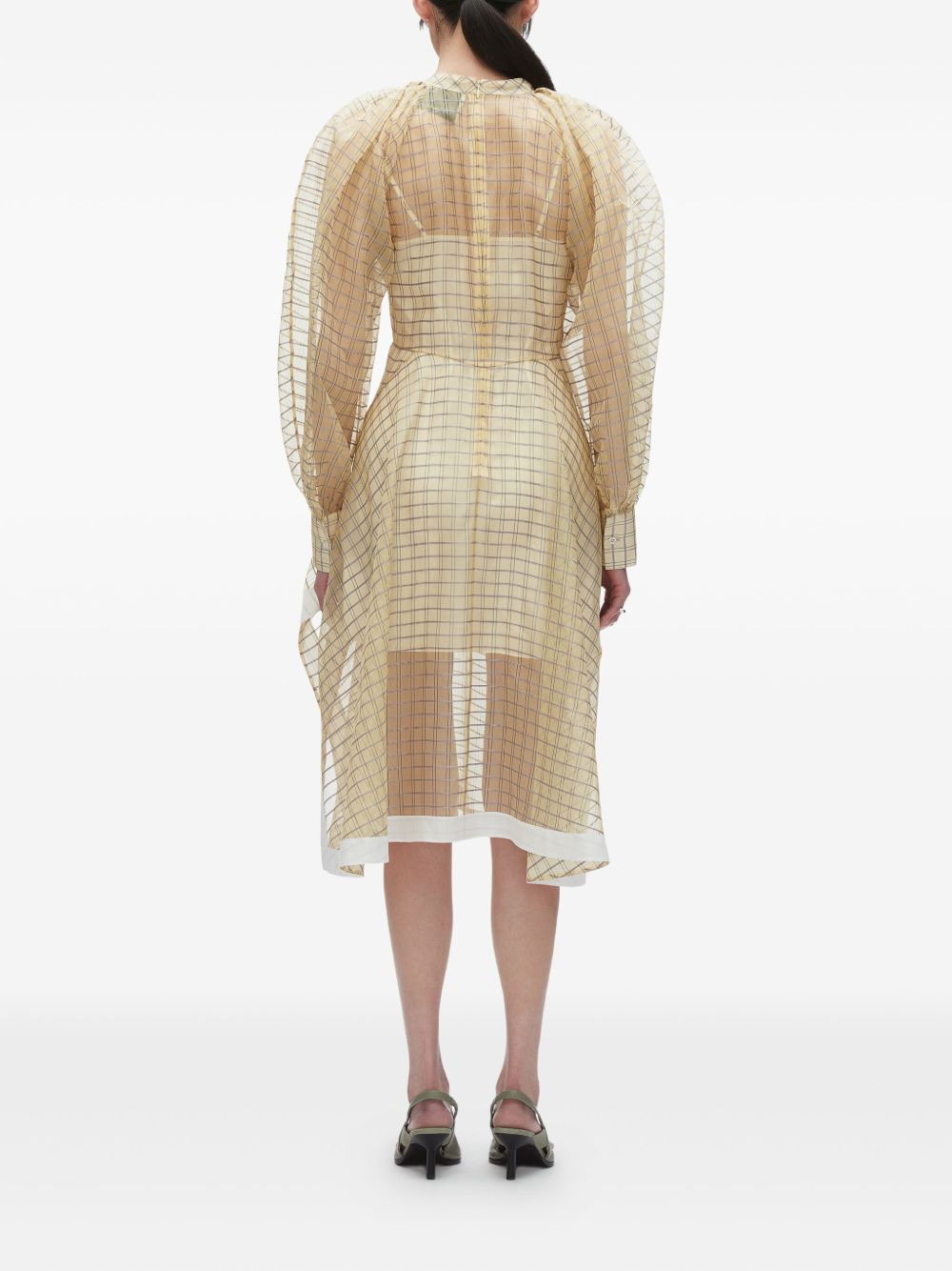 puff-sleeve checked midi dress - 4