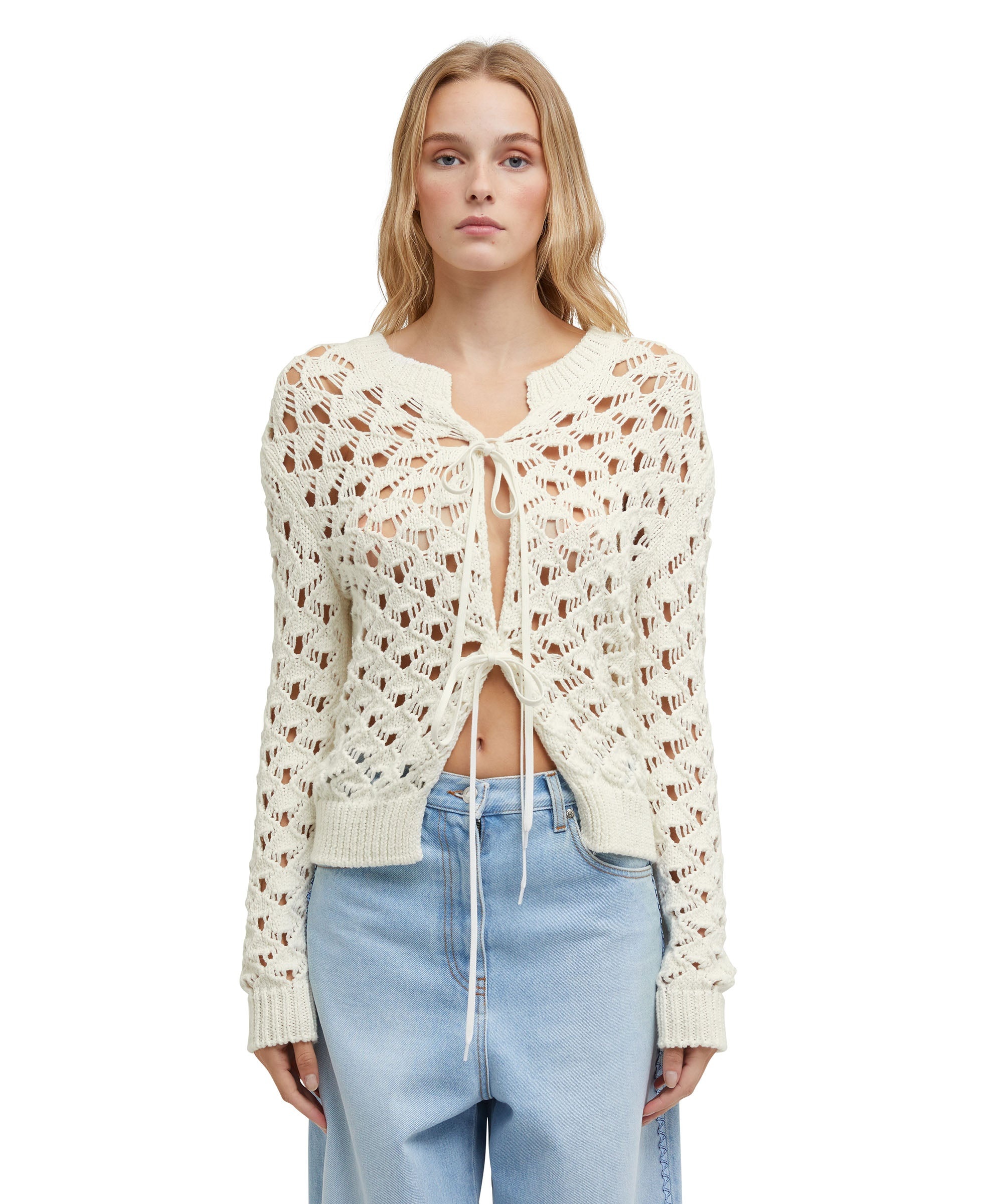 Crochet cotton crewneck cardigan - 2