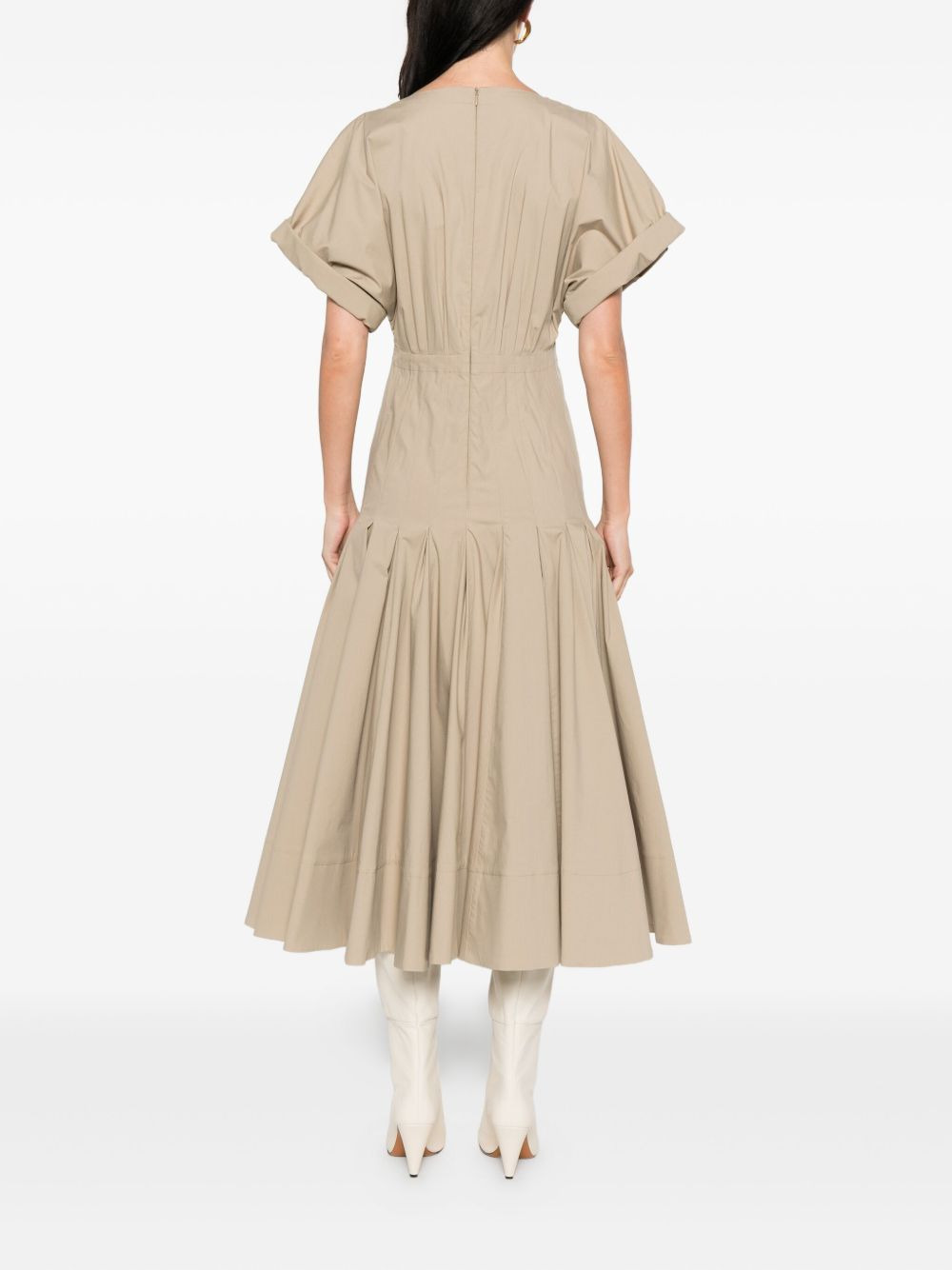V-neck pleated dress - 4