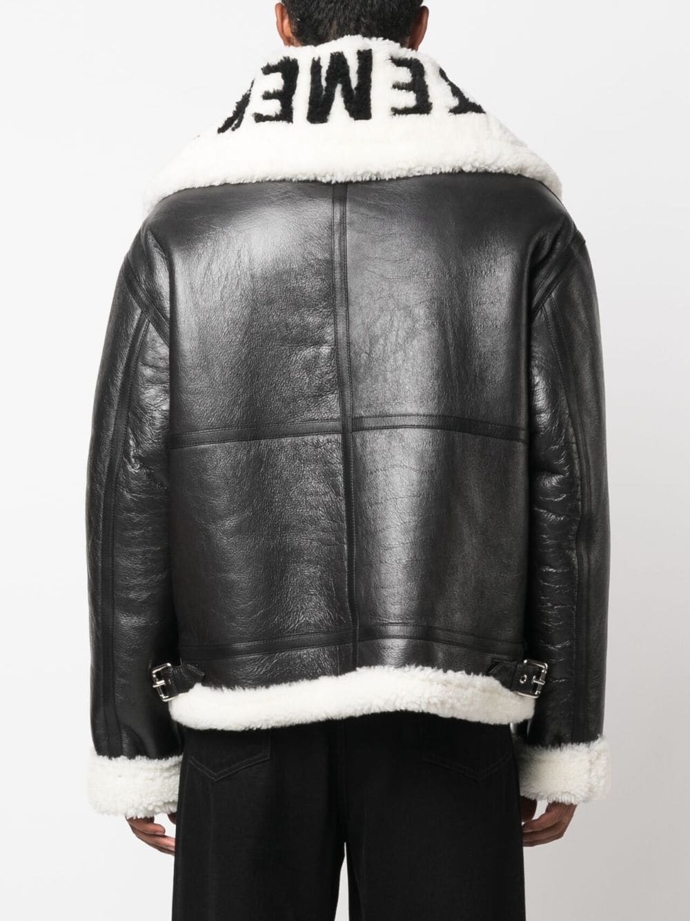 logo-collar lambskin jacket - 5