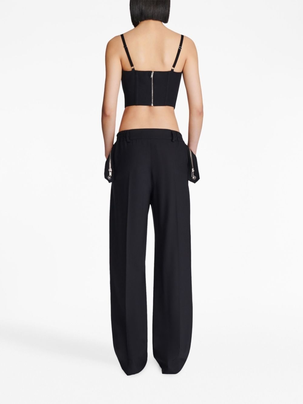 zipped wool straight-leg trousers - 4