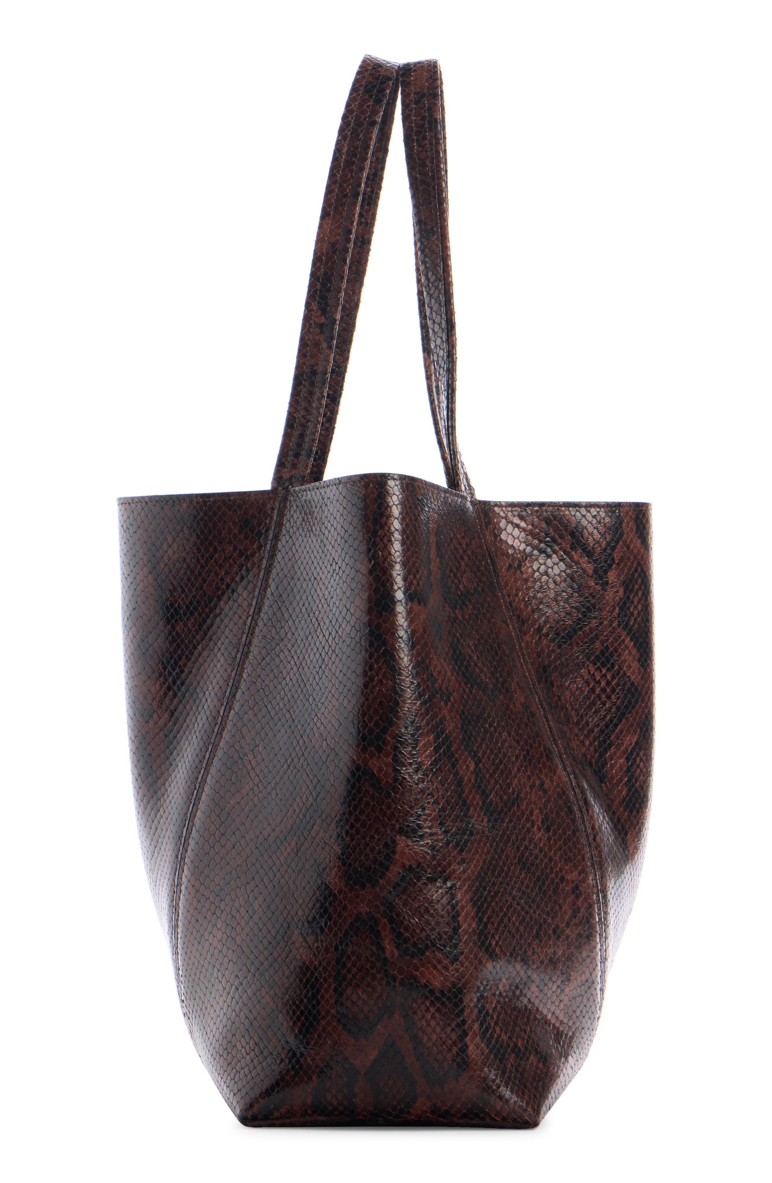 Chloé Large Spin Snakeskin Embossed Leather Tote in Sooty Brown at Nordstrom - 4