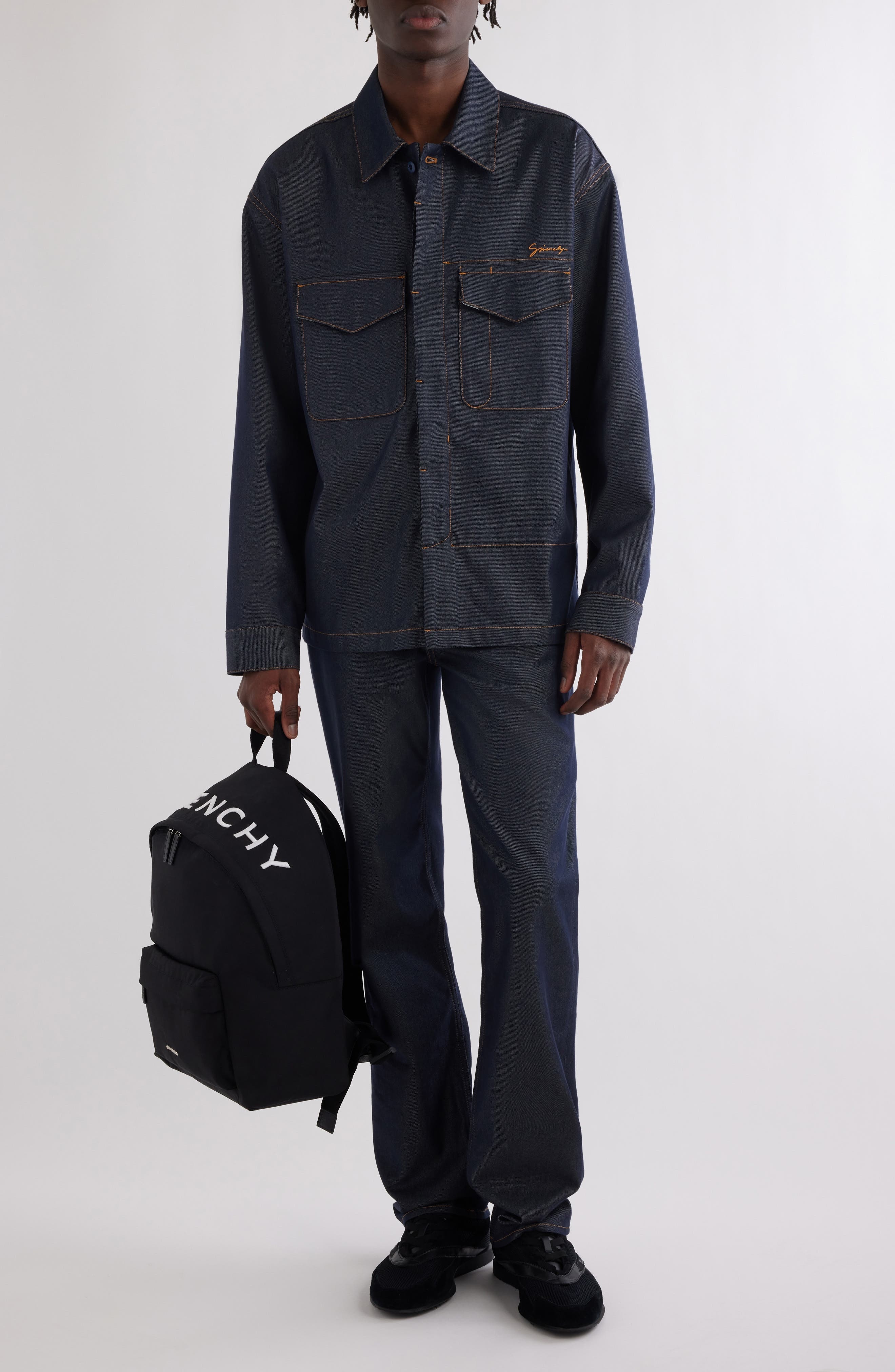 Givenchy Military Silk Blend Denim Overshirt in Indigo Blue at Nordstrom - 2