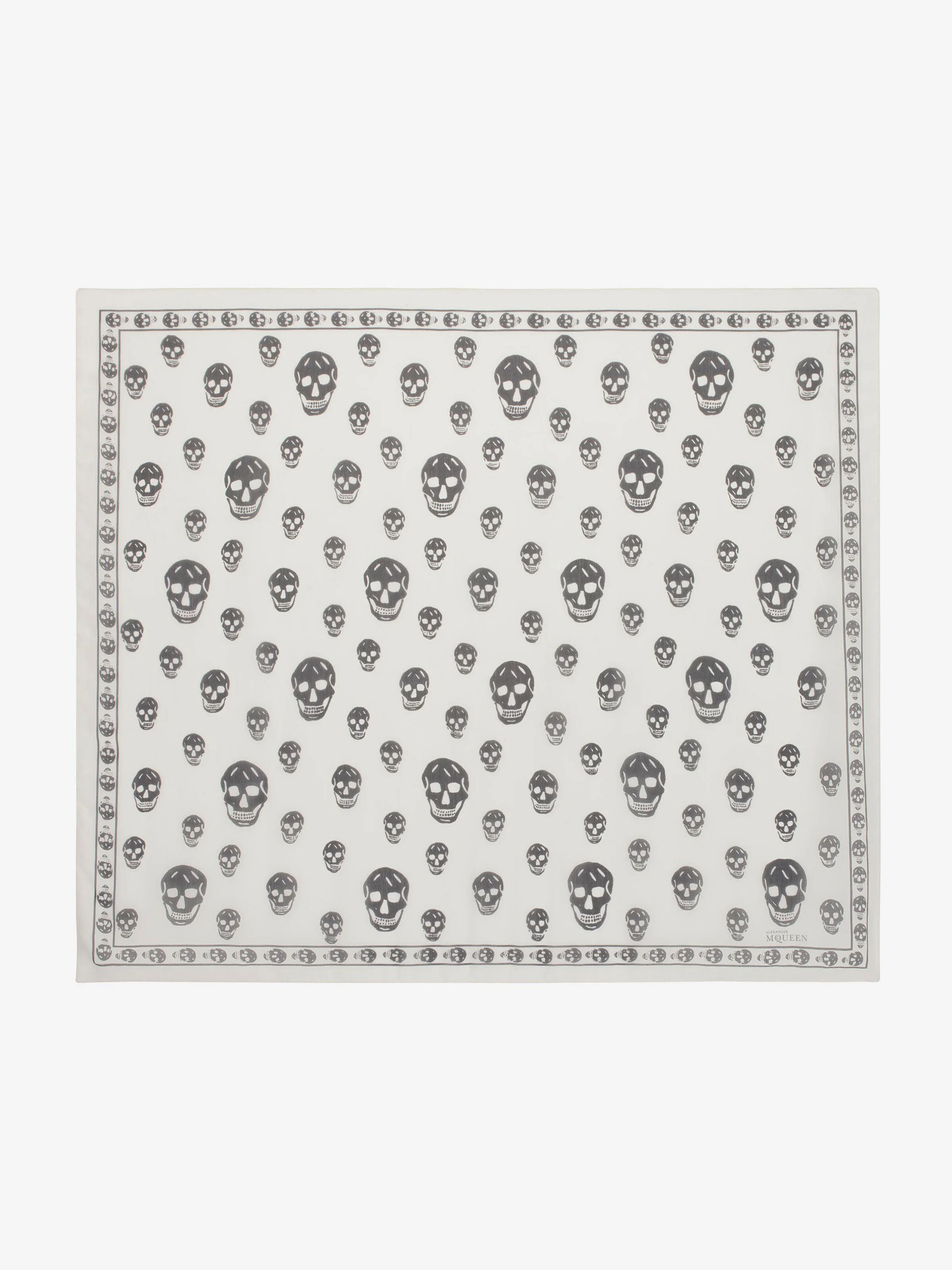 Classic Silk Chiffon Skull Scarf in Ivory/Black - 1
