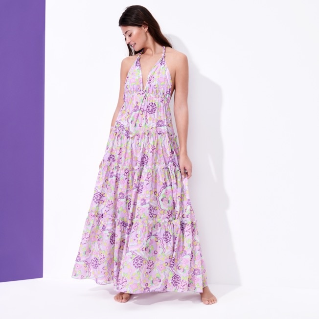 Women Long Cotton Dress Rainbow Flowers - 3