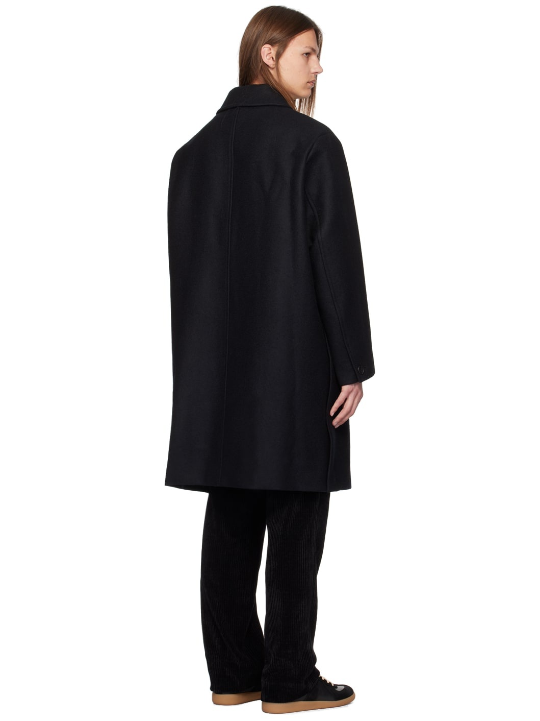 Black Spread Collar Coat - 3