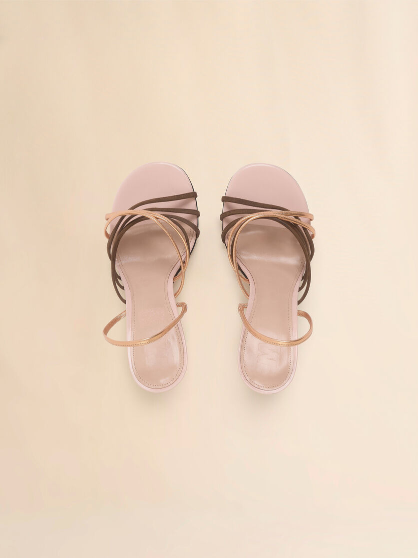 PINK BROWN AND ROSE GOLD SUEDE AND METALLIC LEATHER NEW WAVE SANDAL - 4
