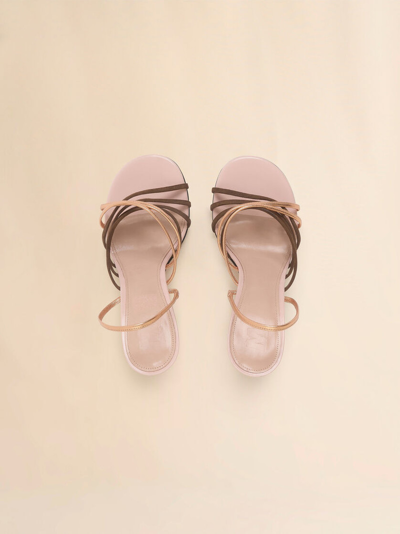 PINK BROWN AND ROSE GOLD SUEDE AND METALLIC LEATHER NEW WAVE SANDAL 4
