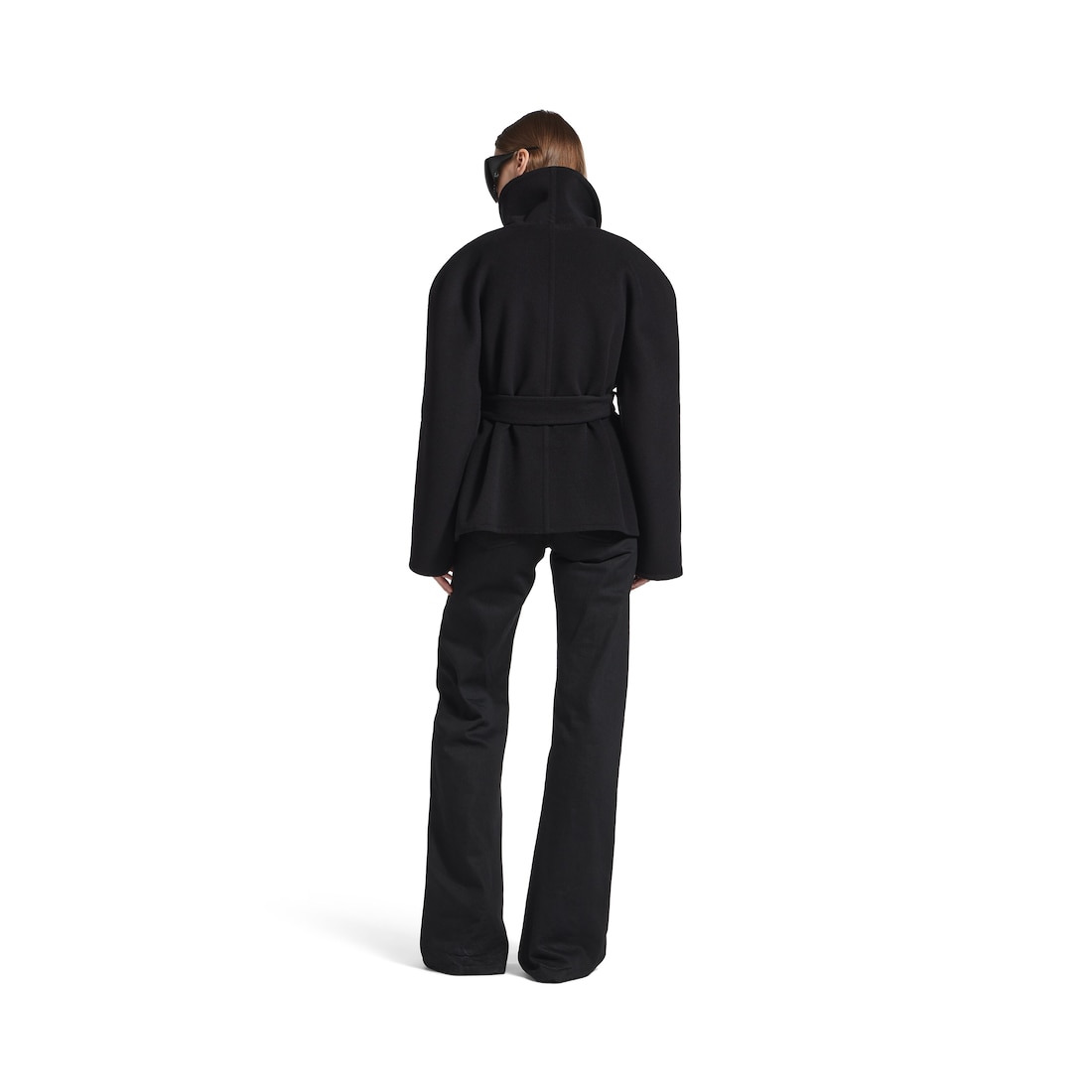 Women's Short Wrap Coat in Black - 4