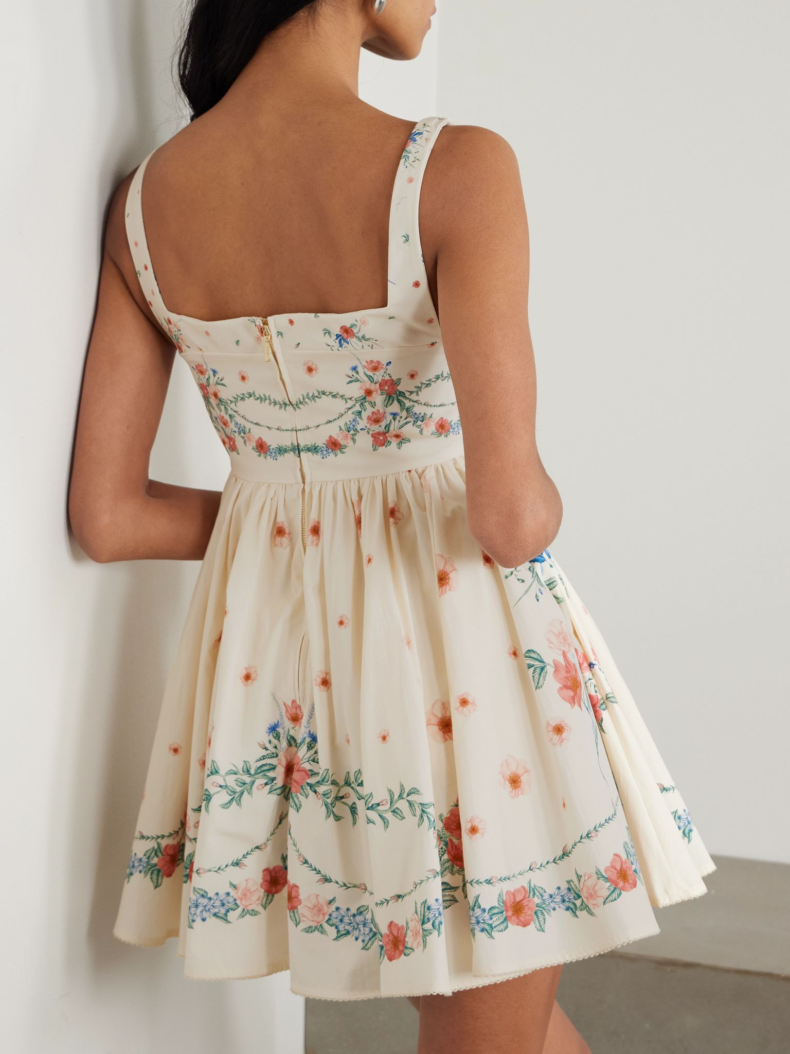 Hierbabuena Mosqueta gathered floral-print cotton-poplin mini dress White - 3
