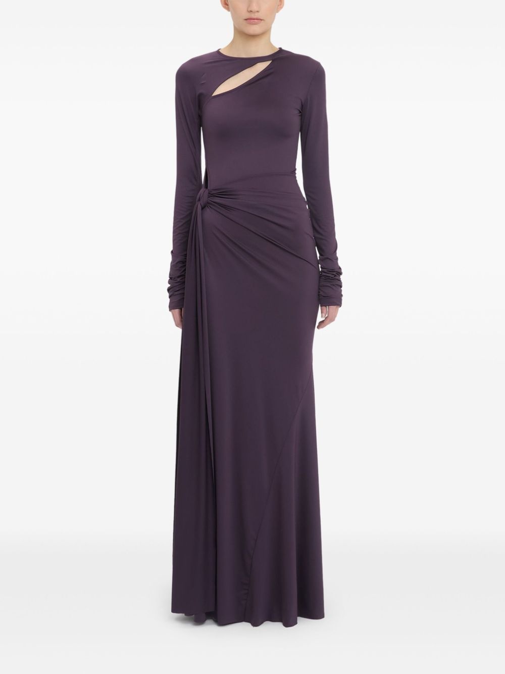 knot-detail long-sleeve gown - 2