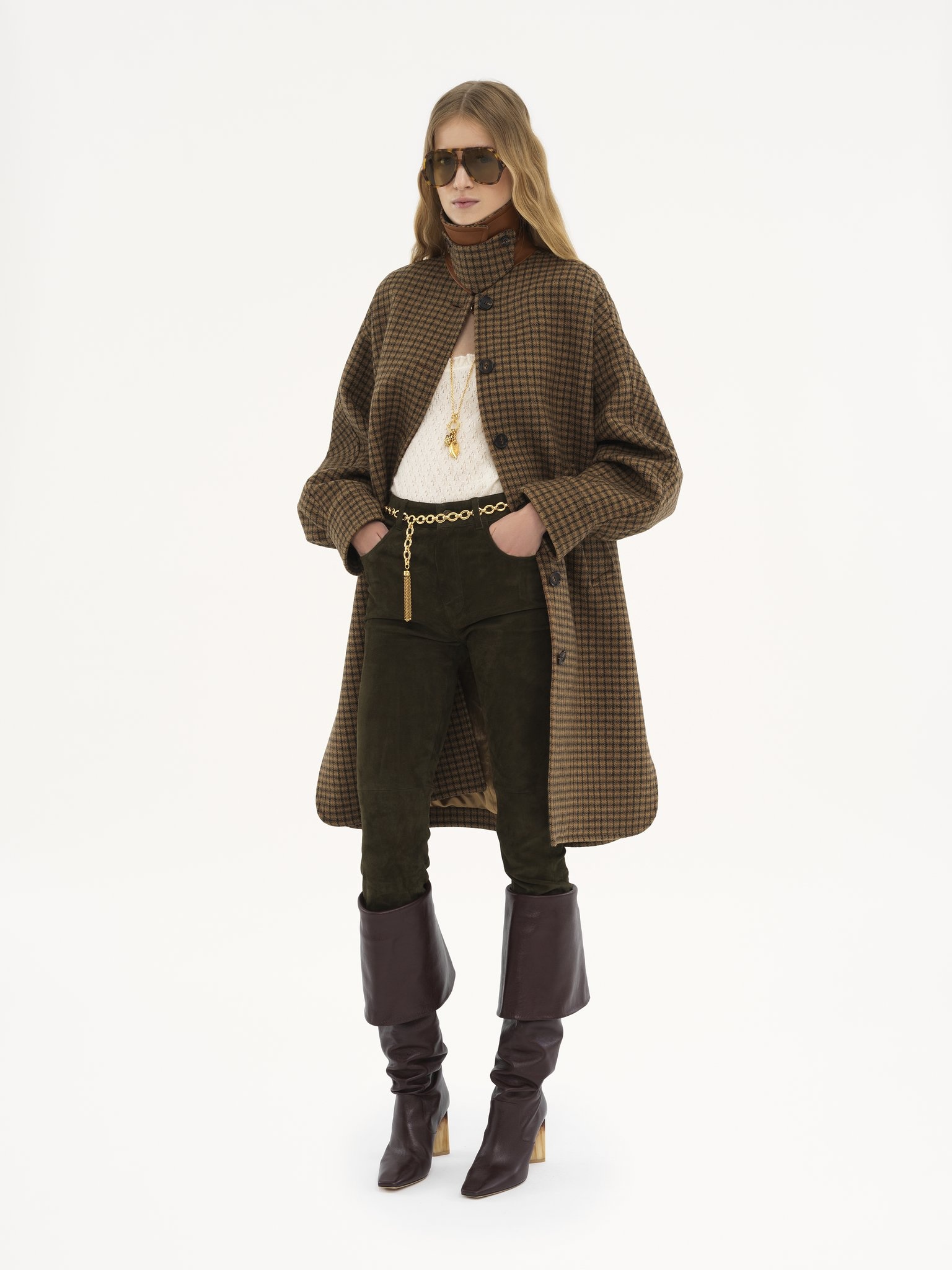 OVERSIZED MID-LENGTH COAT IN CHECK WOOL - 4