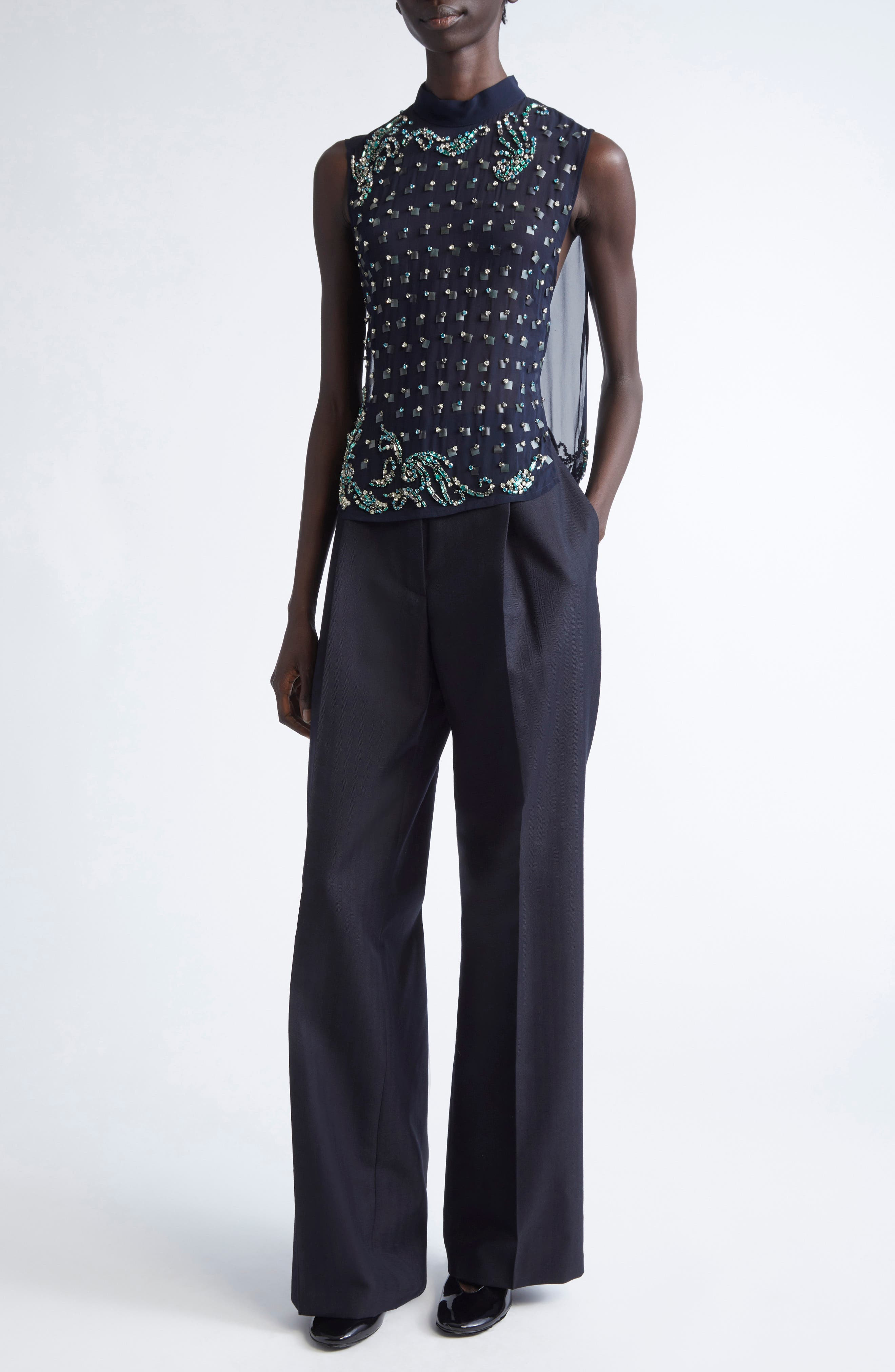 Dries Van Noten Carmasa Crystal Embellished Sleeveless Top in Navy at Nordstrom - 2