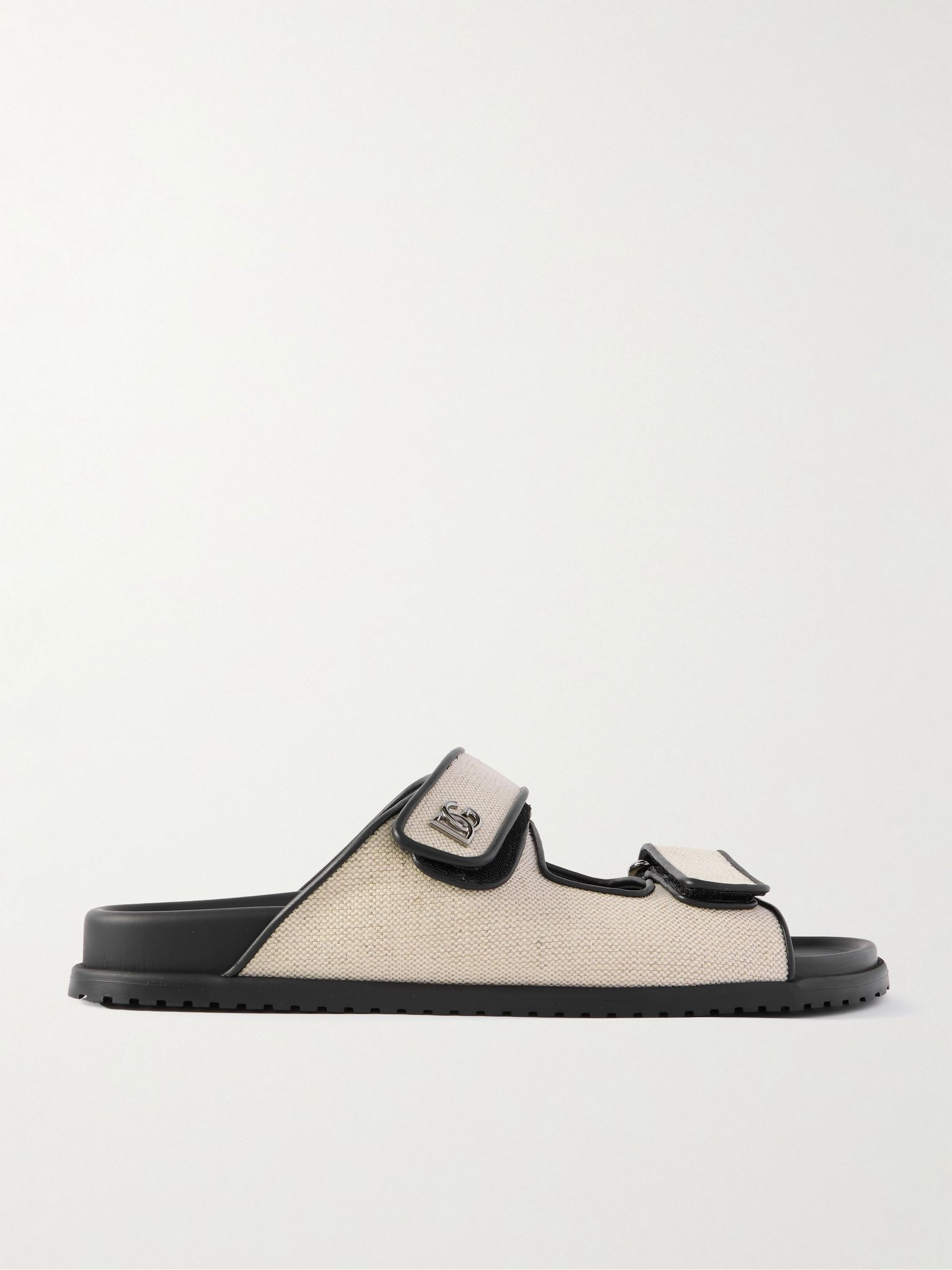 Logo-Embellished Leather-Trimmed Canvas Slides Off-white - 1