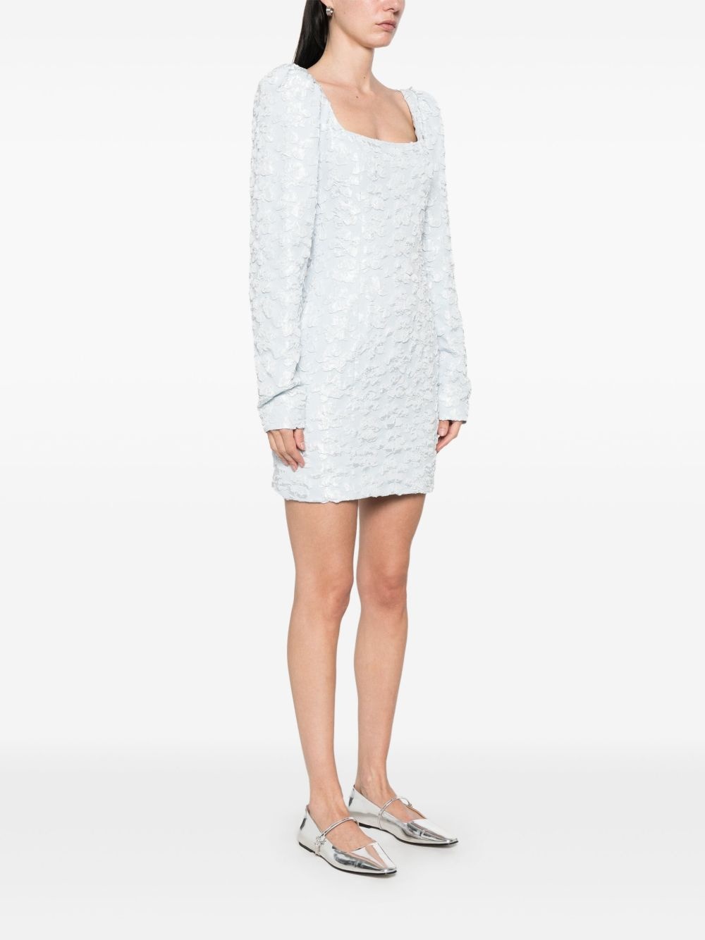 jacquard long-sleeve mini dress - 3