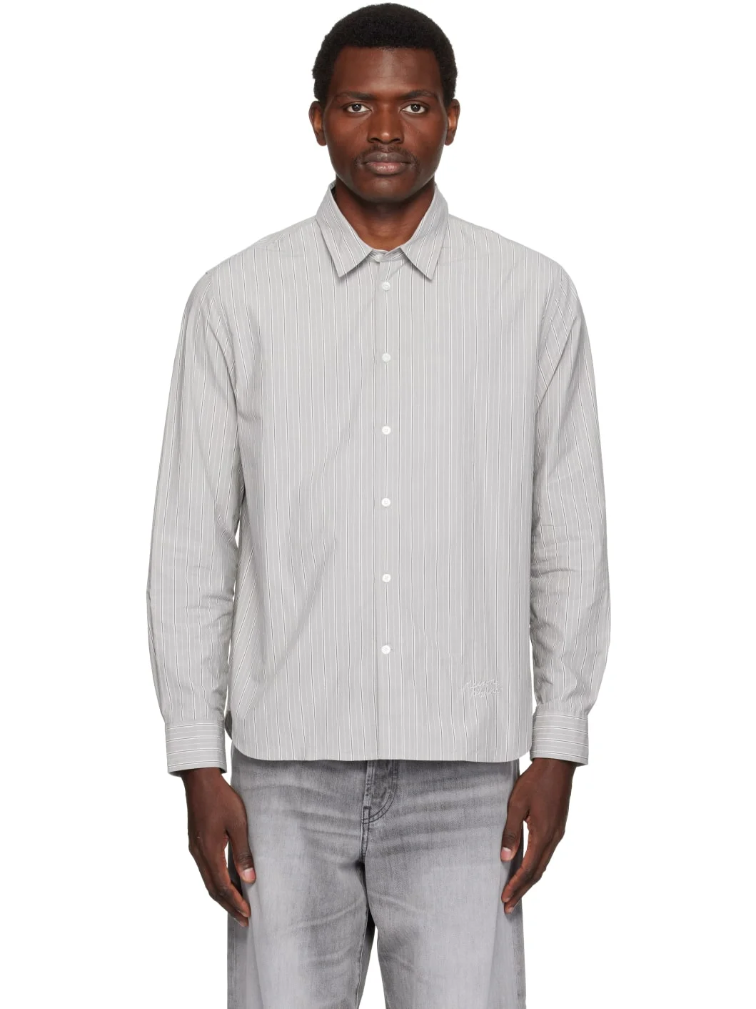 Gray Handwriting Striped Casual Shirt - 1