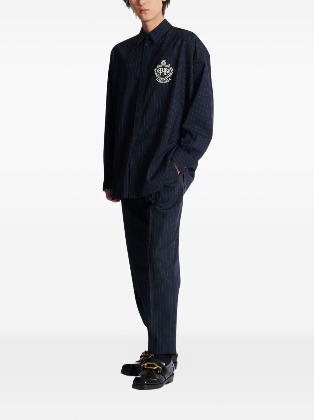pinstripe emblem shirt - 2