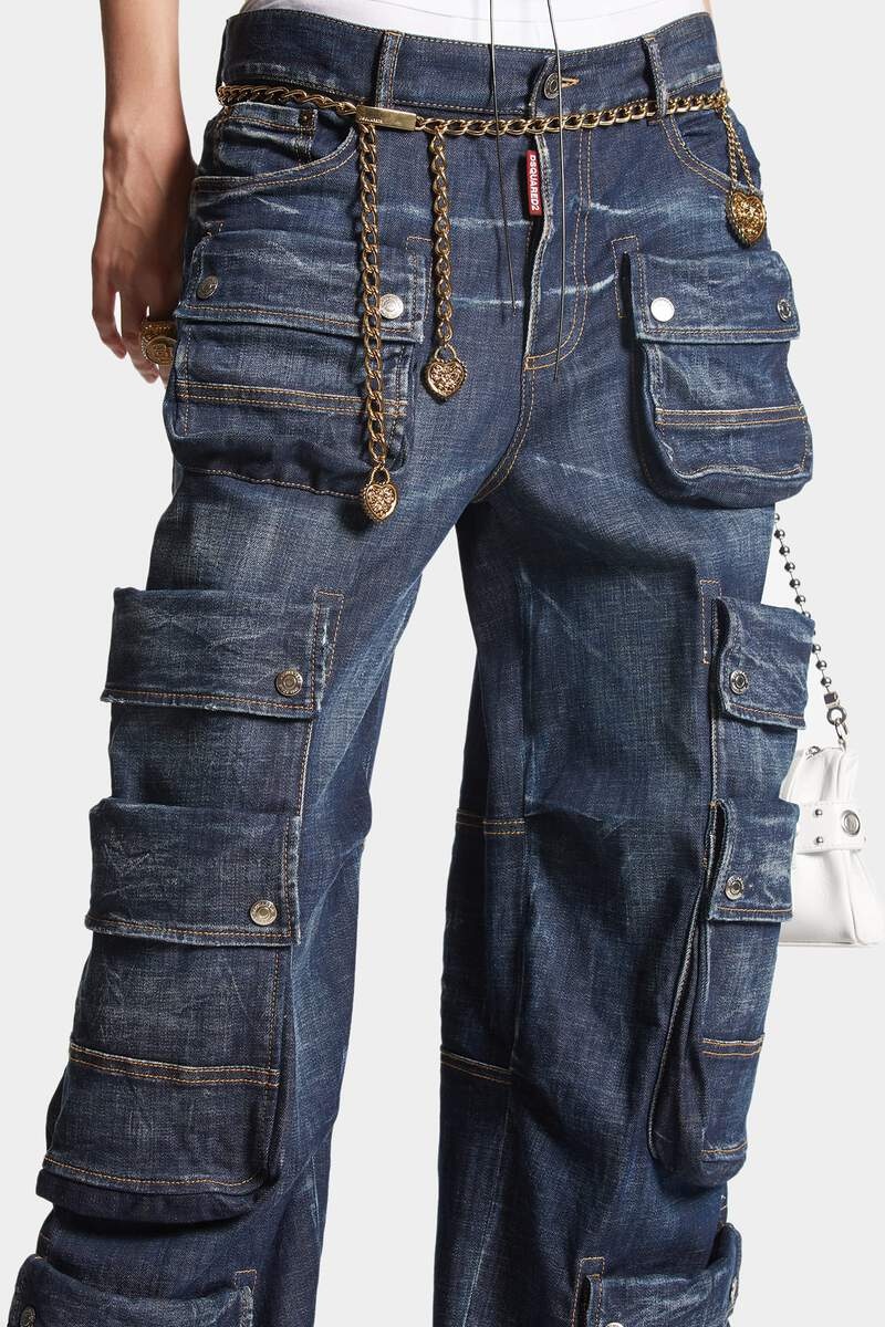 DARK CLEAN WASH DENIM CARGO PANT - 7