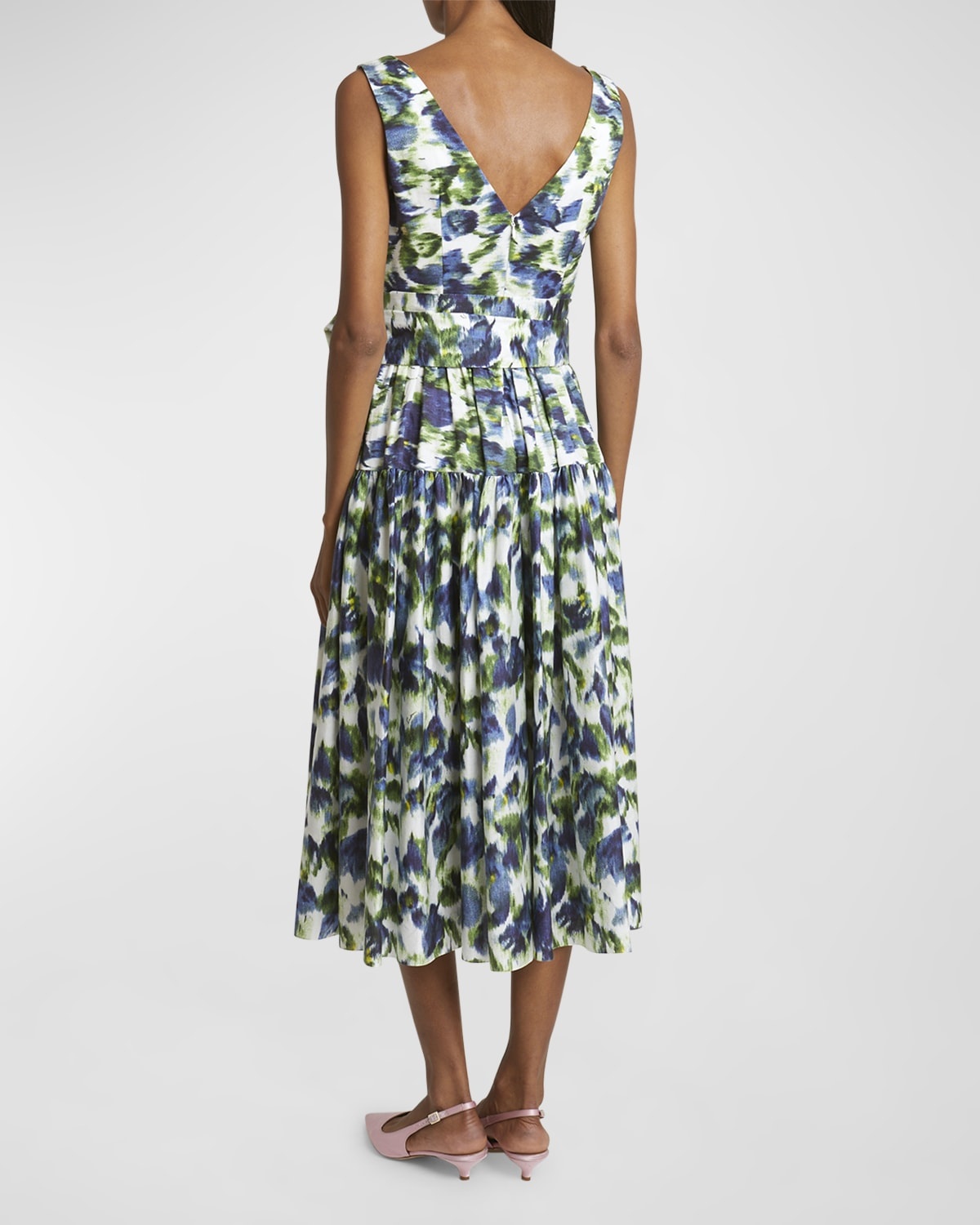 Floral Abstract Print Bow Midi Dress - 4