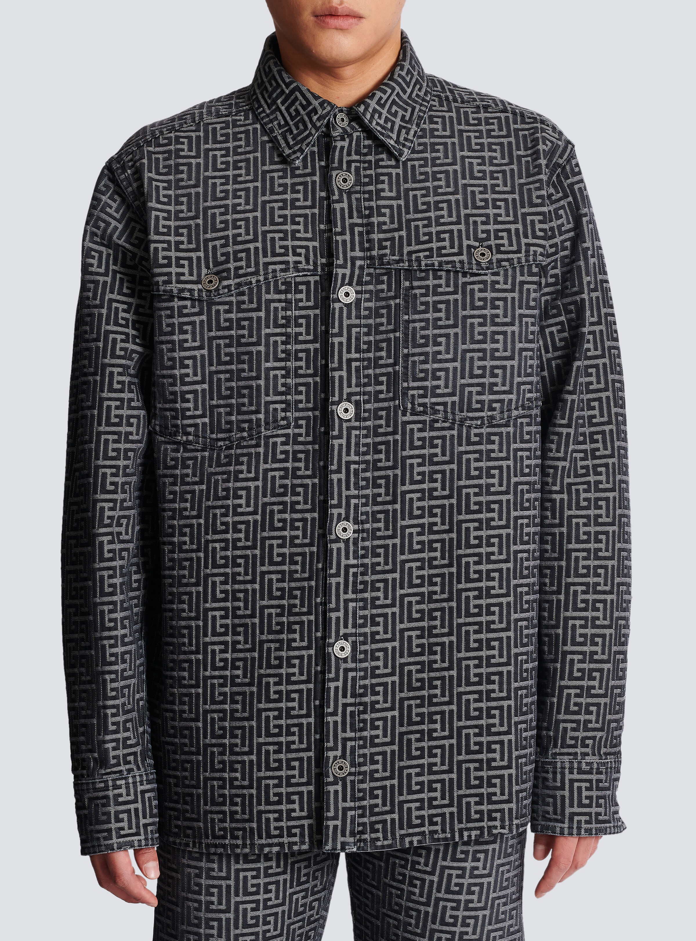 Monogrammed jacquard denim shirt - 5