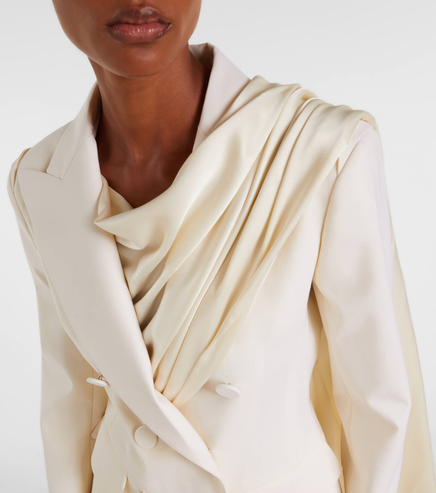 Scarf-detail virgin wool gabardine blazer - 4
