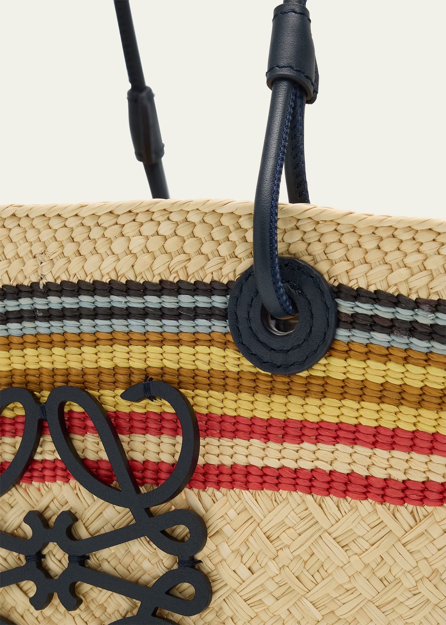 Small Anagram Striped Basket Tote Bag in Raffia - 5
