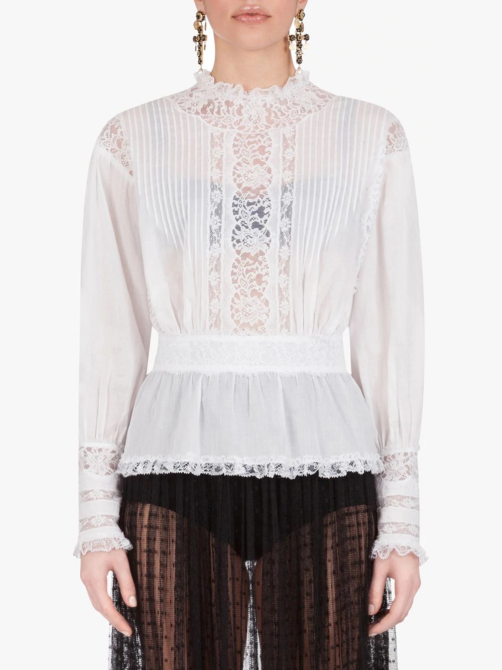 sheer-panel lace blouse - 3