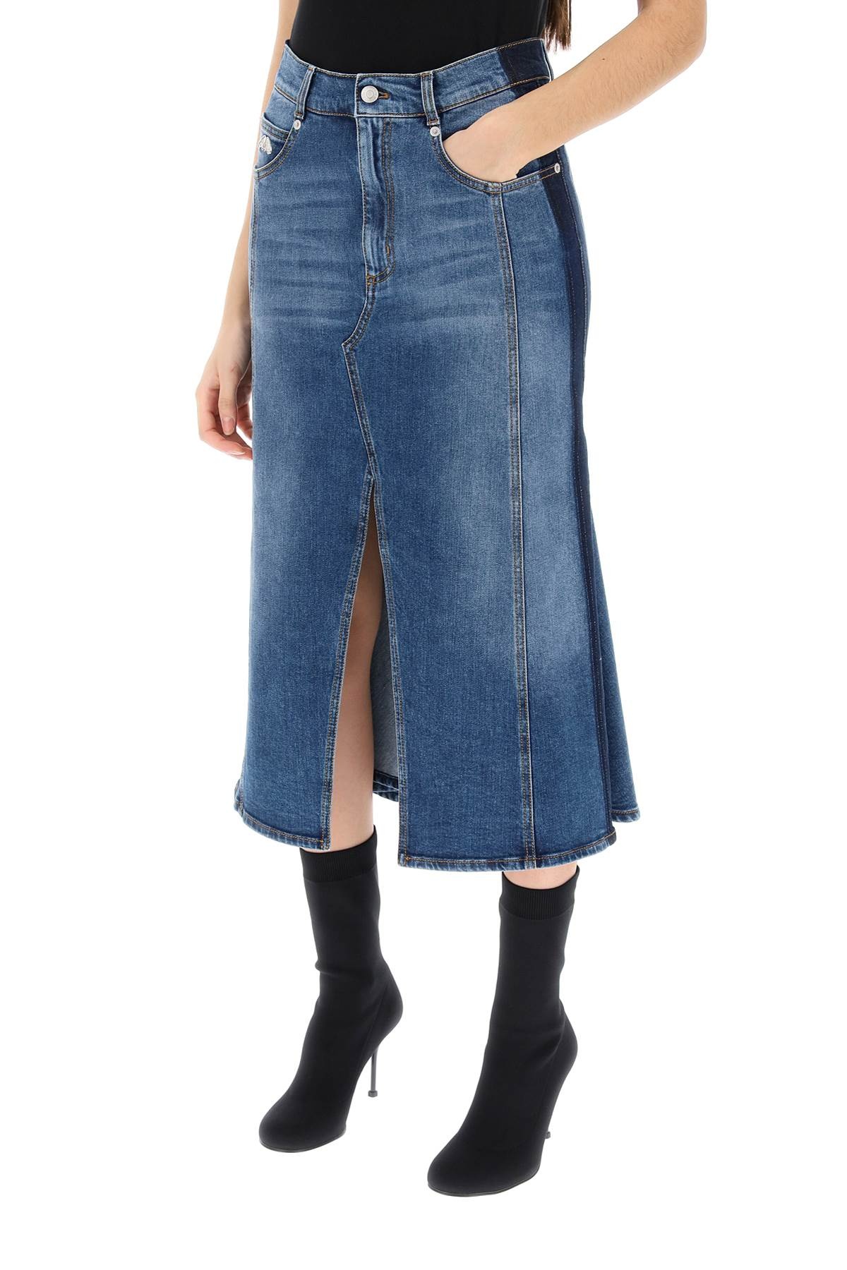 WASHED DENIM MIDI SKIRT - 5