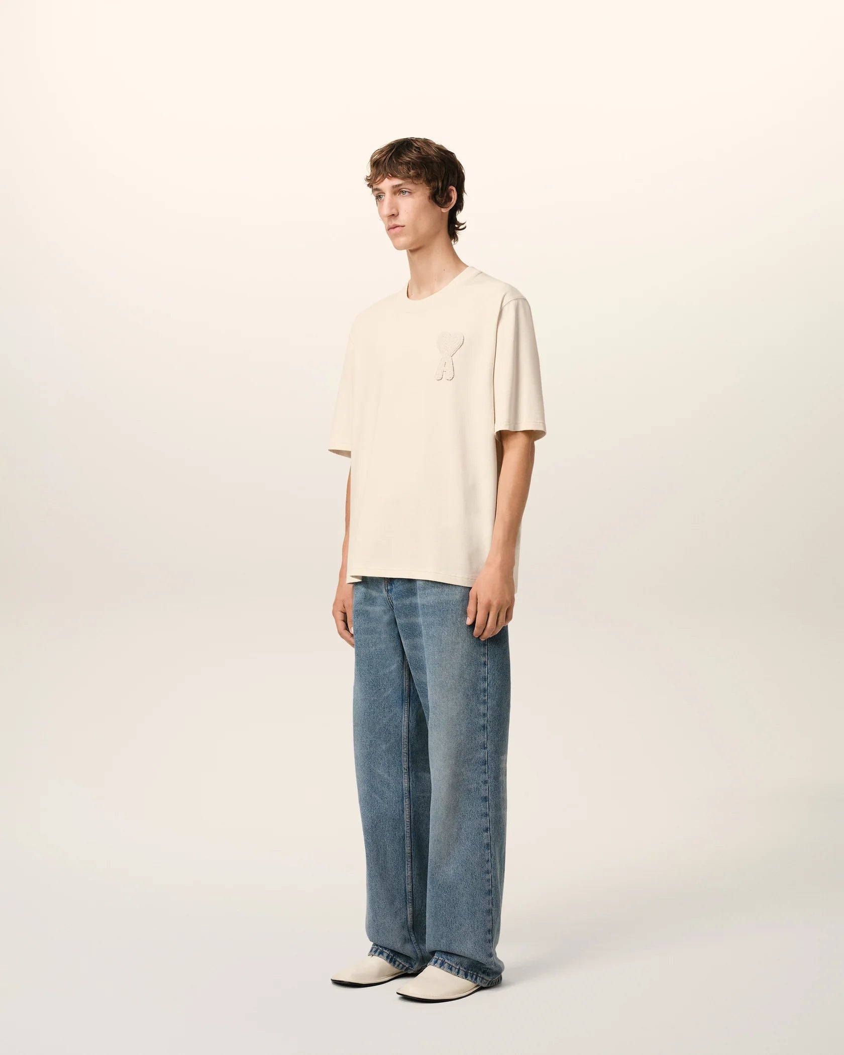 Beige Cotton Ami de Coeur Patch T-Shirt - 3