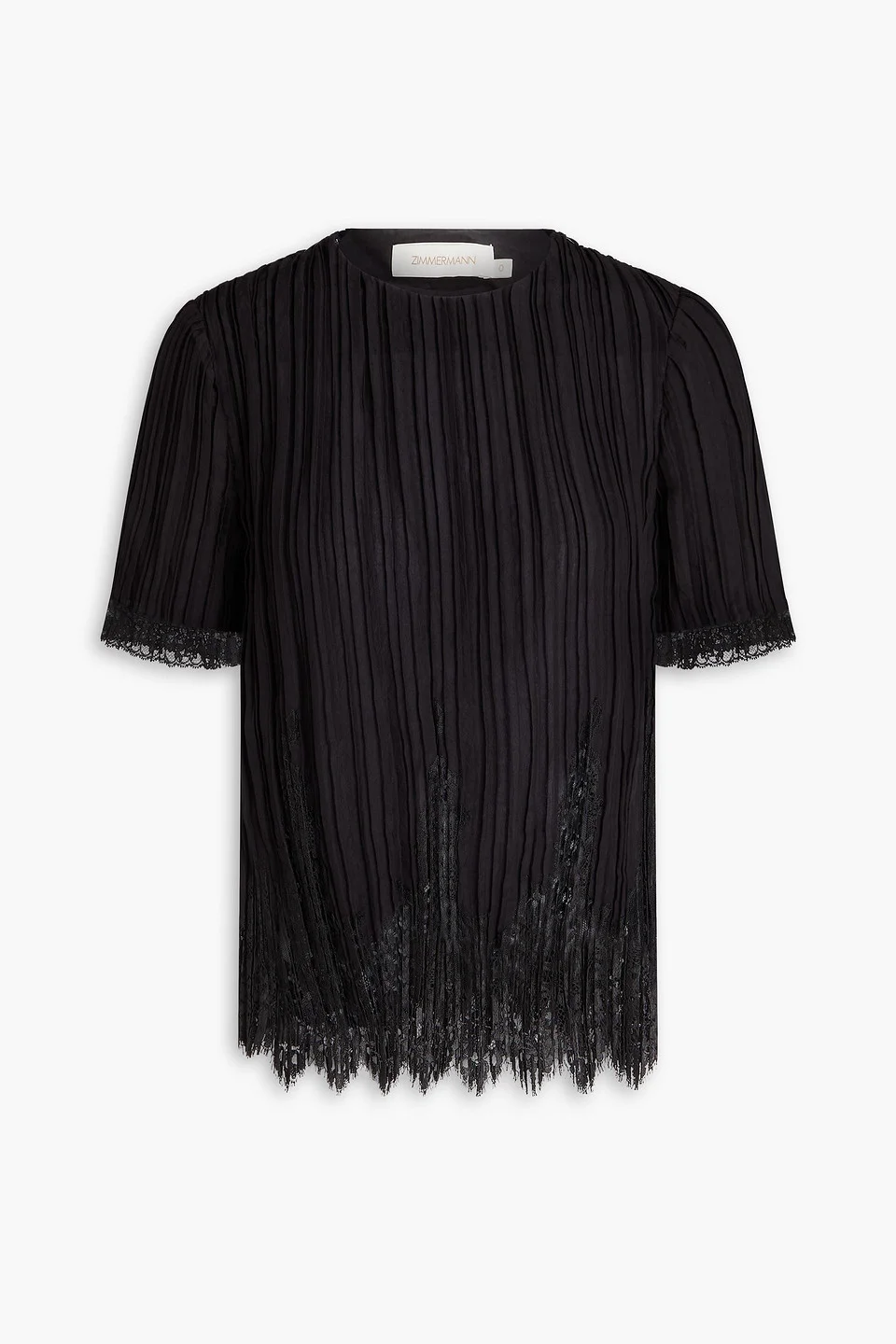 Plissé crepe de chine and lace top - 1