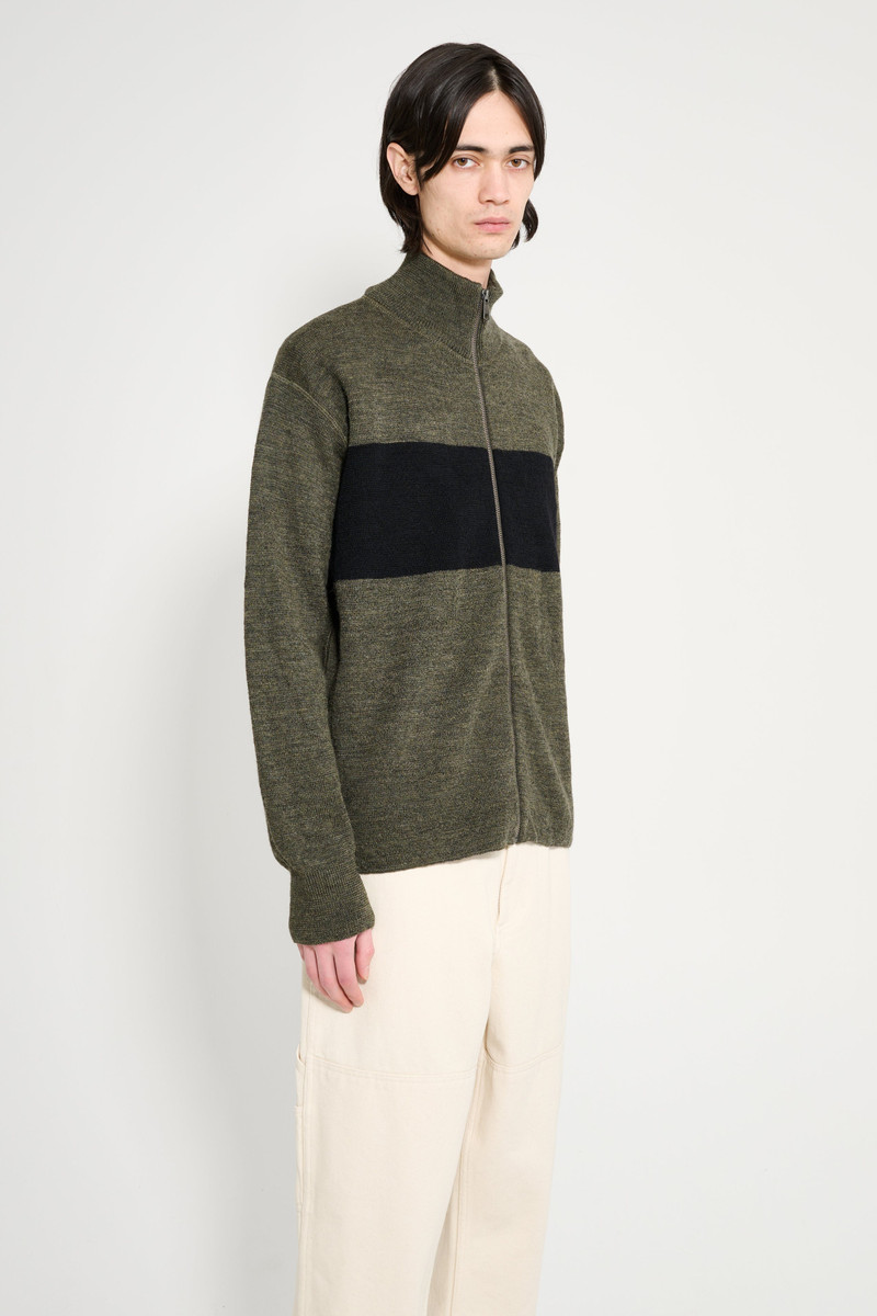 MARGARET HOWELL MARGARET HOWELL MHL STRIPE ZIP THROUGH DRY WOOL OLIVE / BLACK outlook