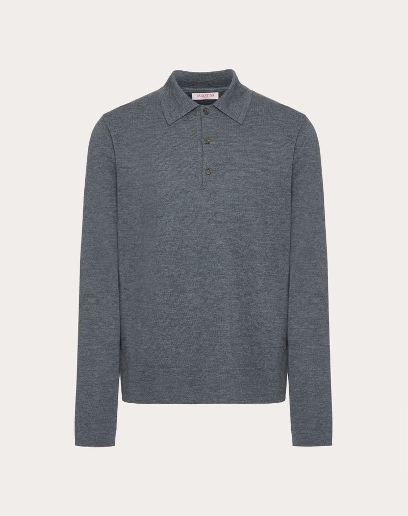 LONG-SLEEVE WOOL POLO SHIRT WITH VLOGO SIGNATURE EMBROIDERY - 1