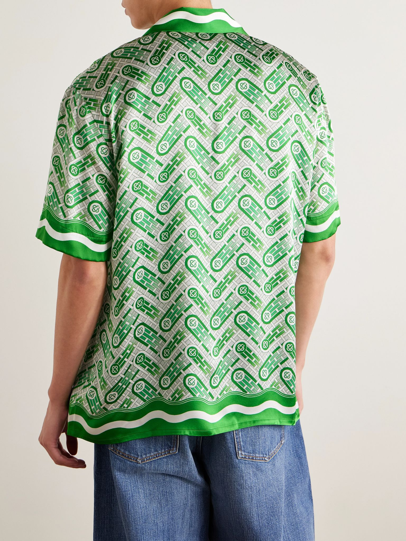 Ping Pong Convertible-Collar Printed Silk Shirt Green - 3