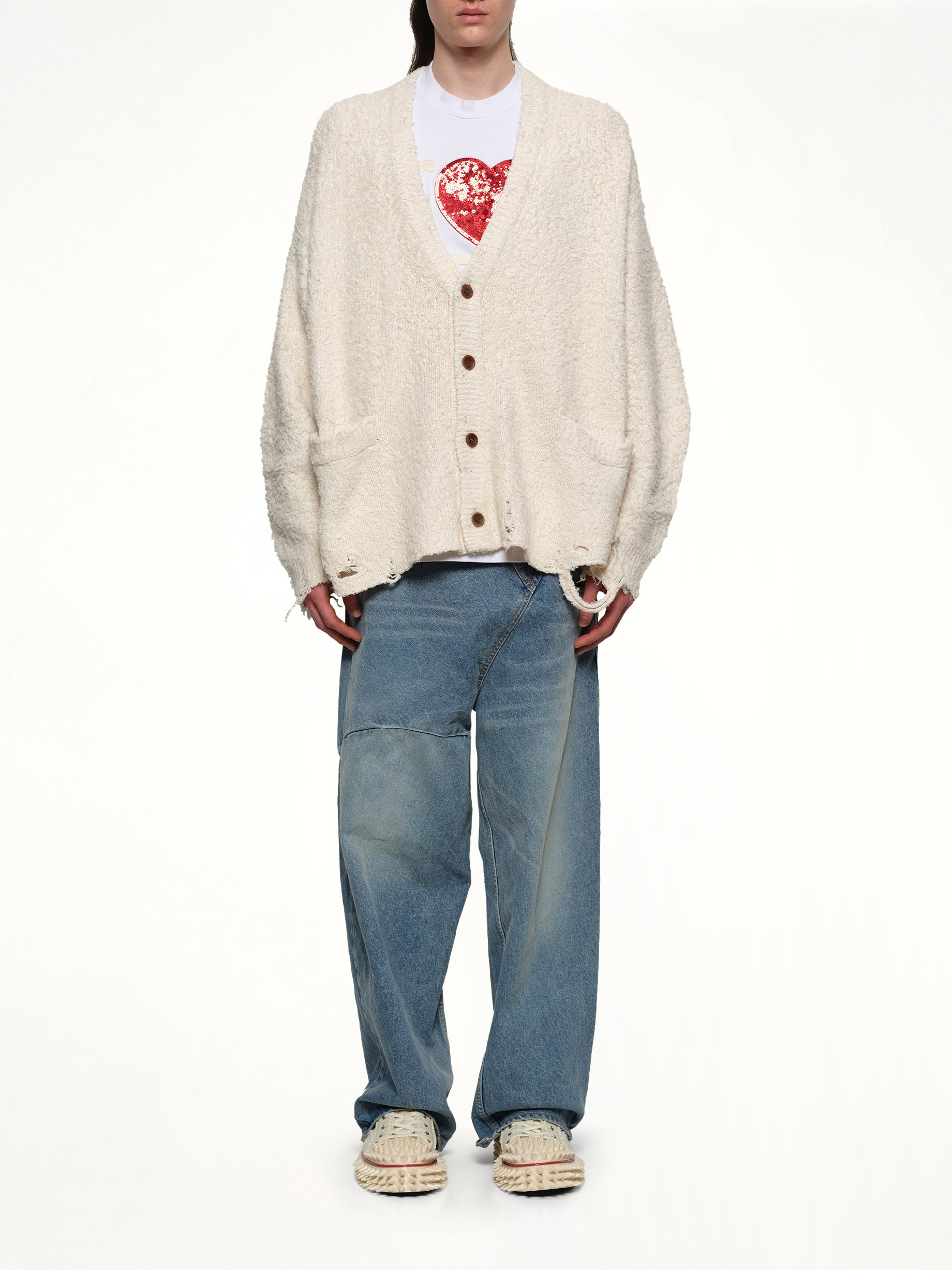 Backbone Knit Cardigan in Ivory - 7