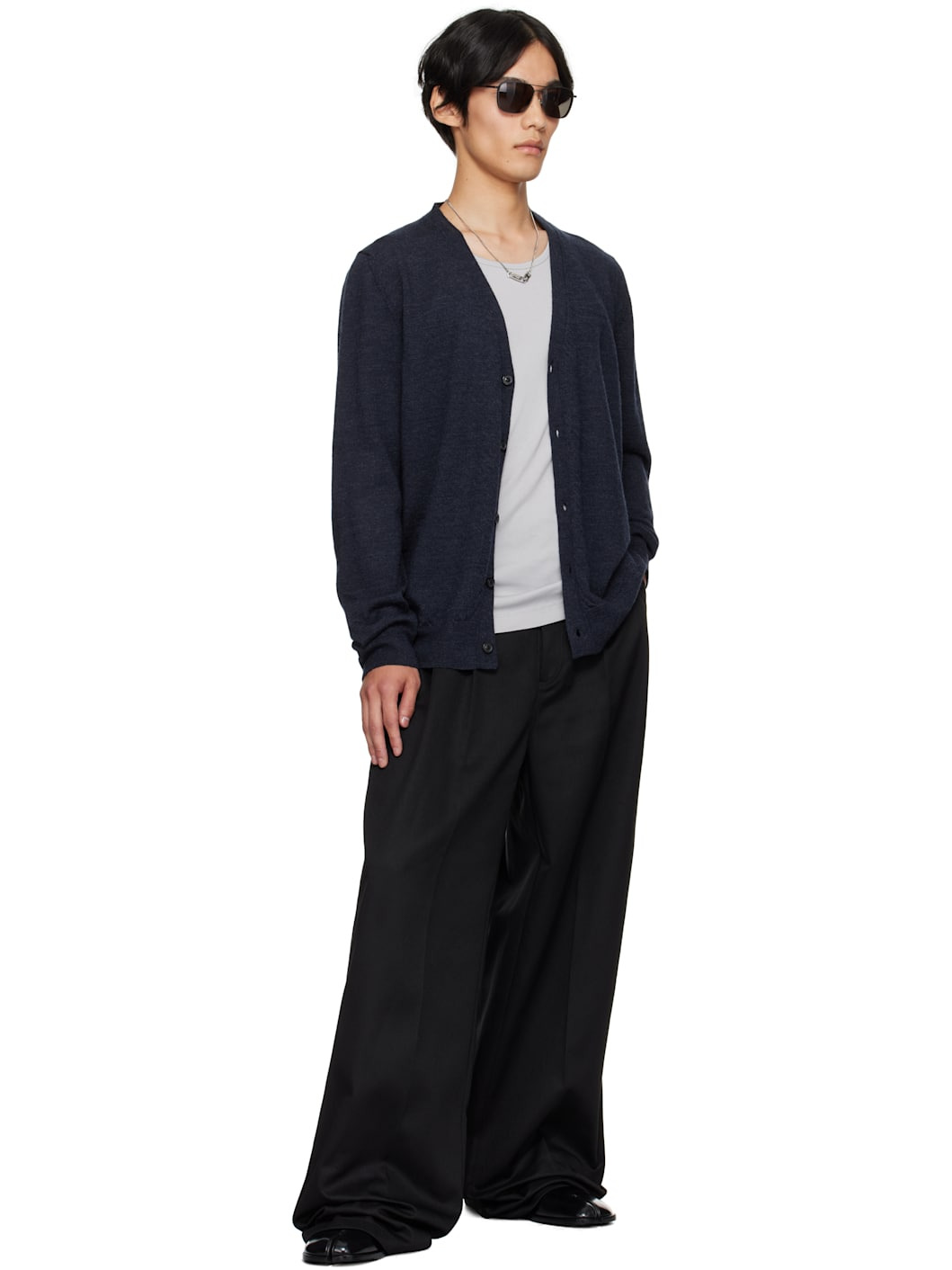 Navy Suede Elbow Patch Cardigan - 4