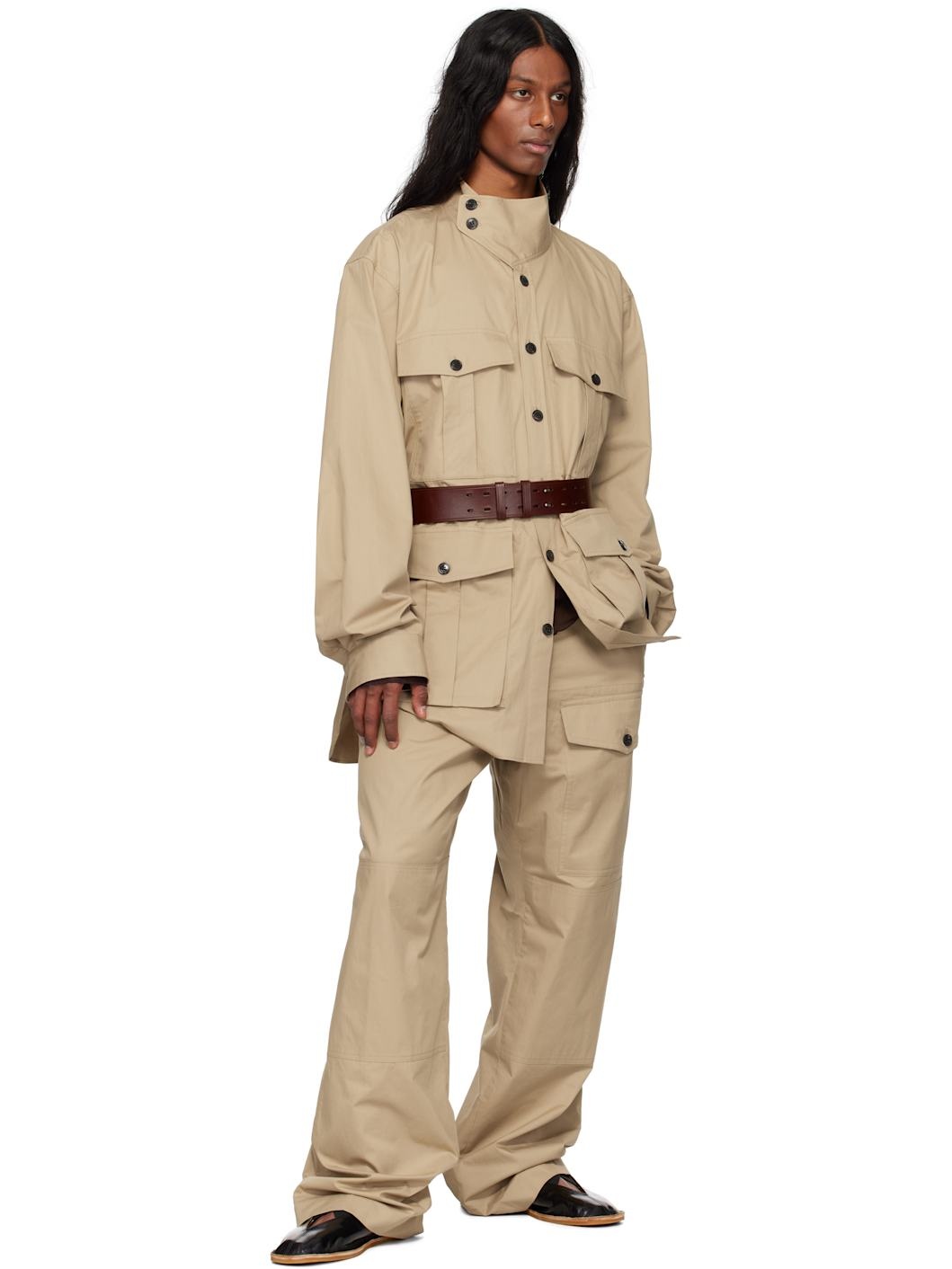 Beige Drawstring Cargo Pants - 4