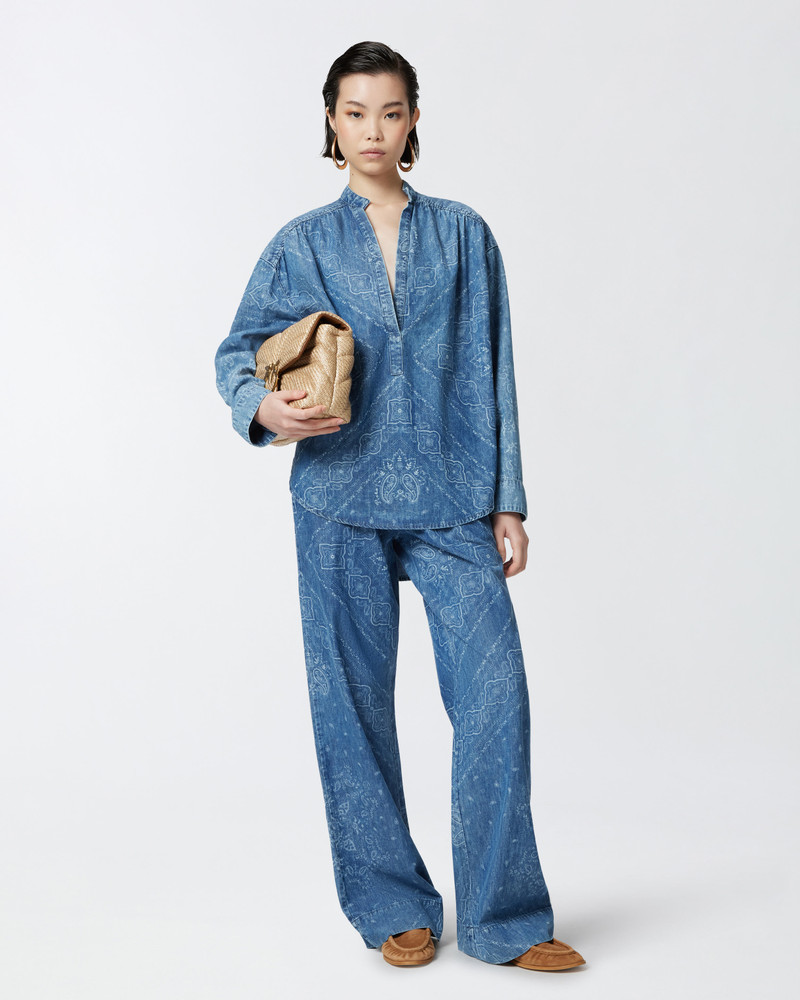 V-NECK BANDANA PRINT DENIM BLOUSE 3