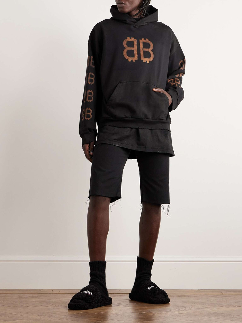 BALENCIAGA Crypto Logo-Print Bleached Cotton-Jersey Hoodie outlook