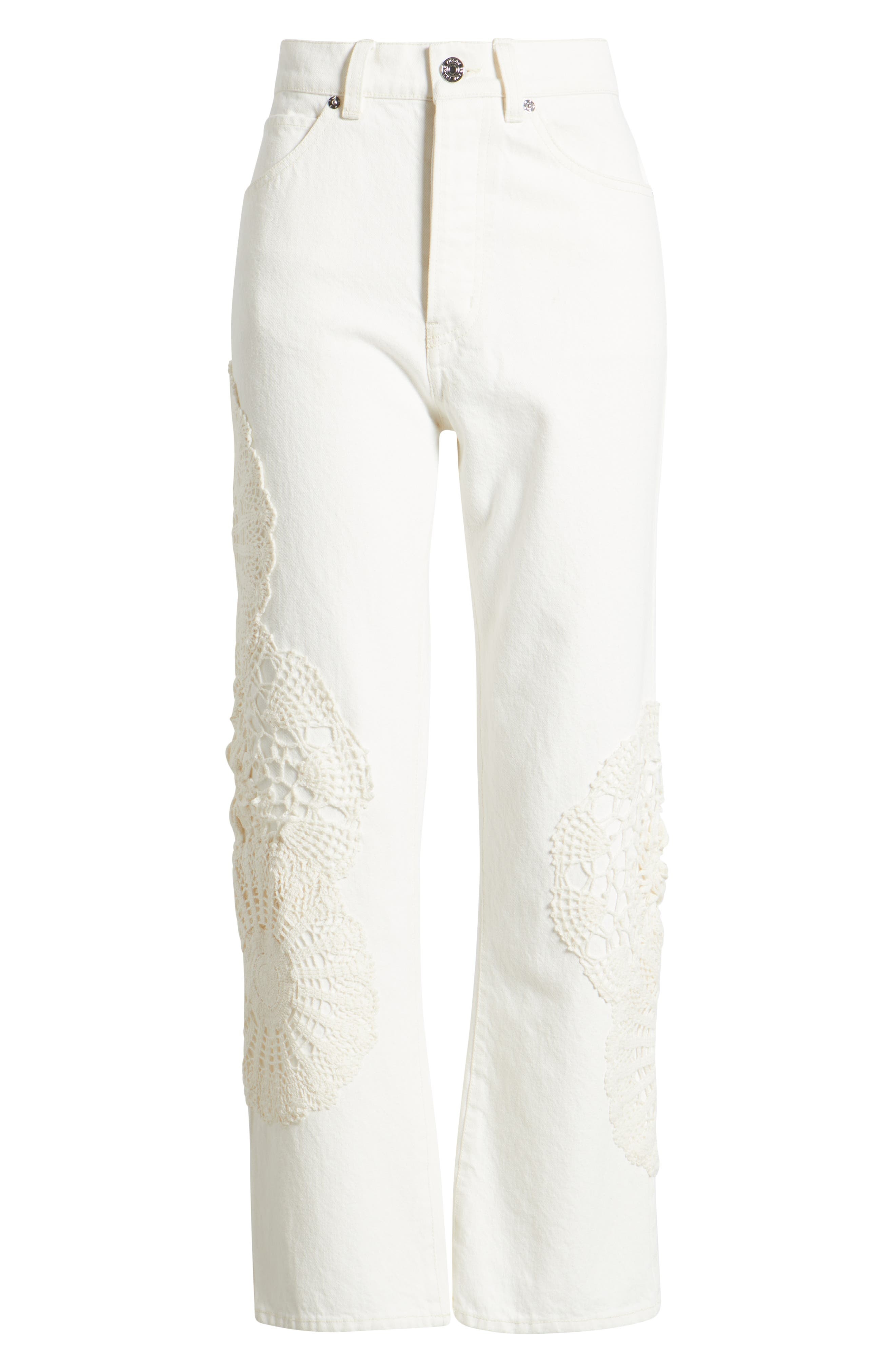 FRAME The Vertical Crochet High Waist Crop Relaxed Straight Leg Jeans in Au Natural Clean at Nordstr - 5