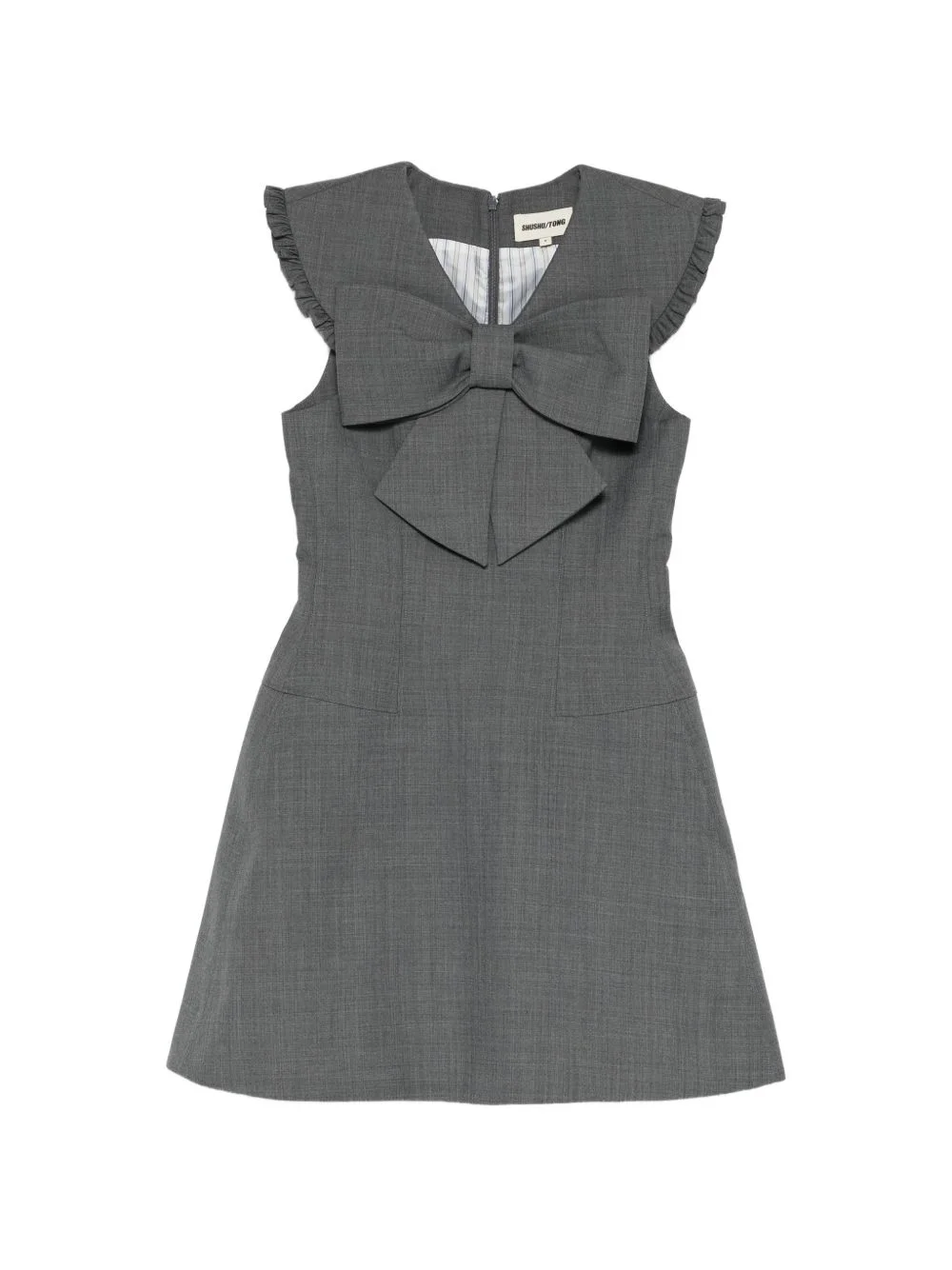 bow-detail ruffled-shoulder dress - 1