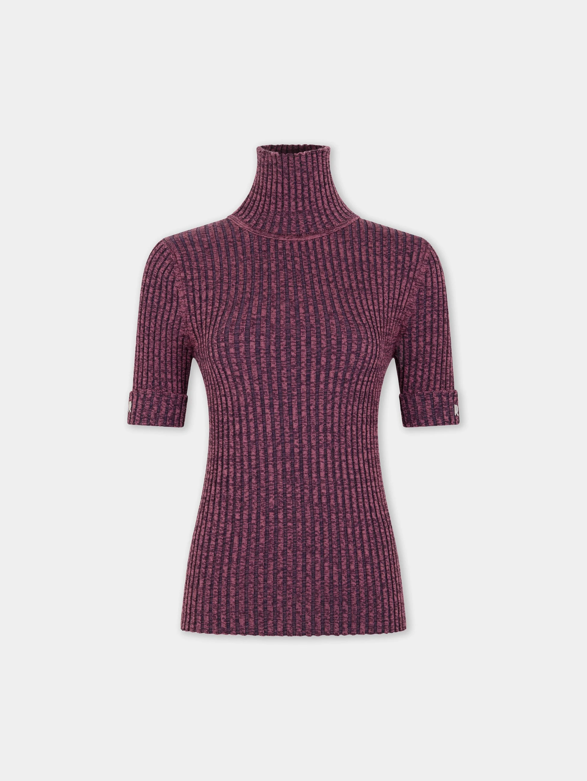 PURPLE HEATHERED WOOL KNIT TOP WITH TURTLENECK - 1