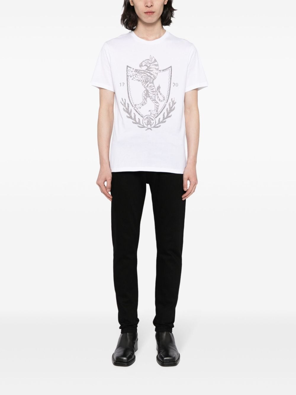 rhinestone-logo cotton T-shirt - 2