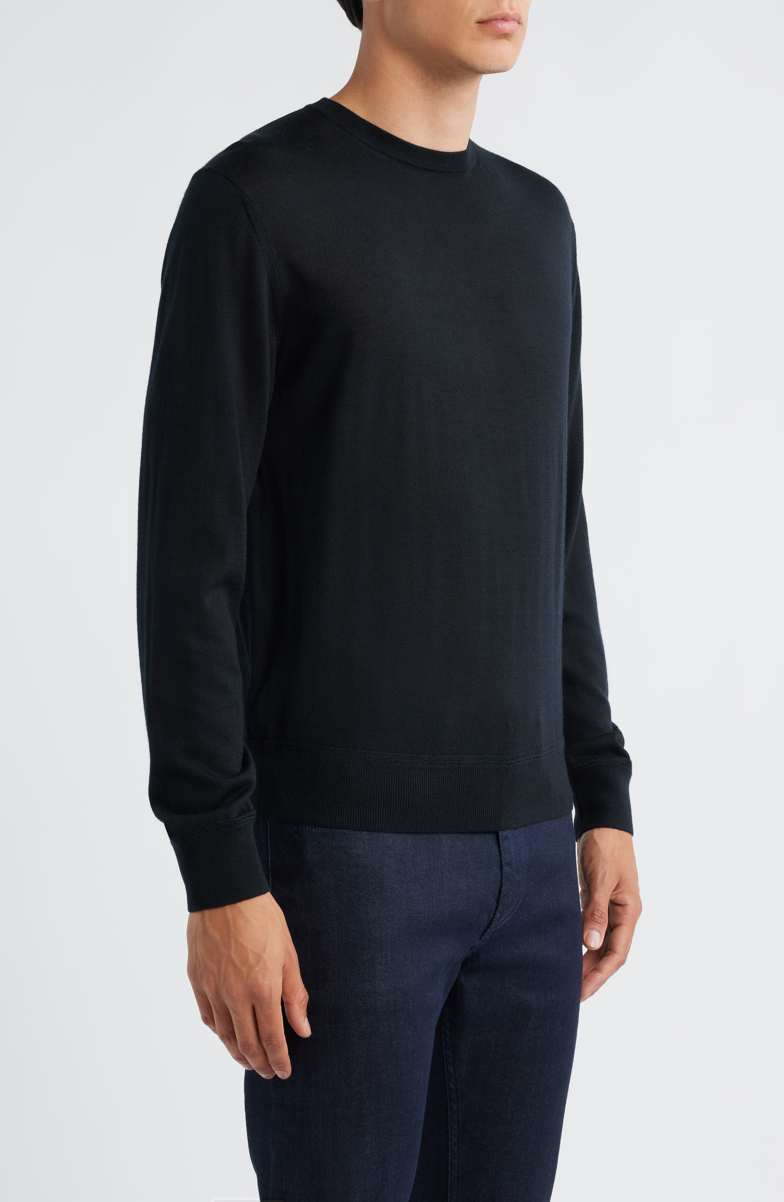 Canali Wool, Silk & Cashmere Crewneck Sweater in Black at Nordstrom - 3