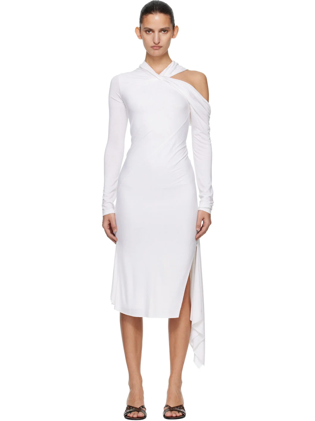 White Jersey Twist Strap Midi Dress - 1