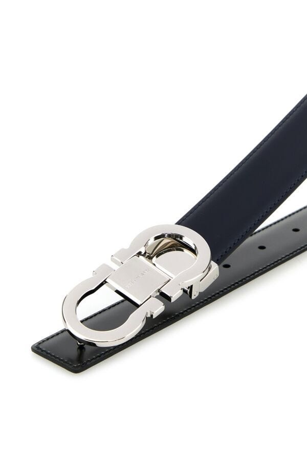 【送料&関税込】Ferragamo Midnight Blue Leather Reversible B FERRAGAMO Midnight blue leather reversible belt