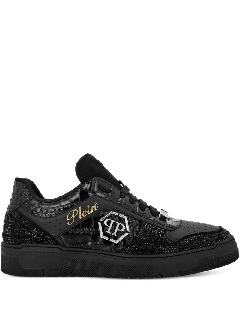crystal-embellished leather sneakers 1